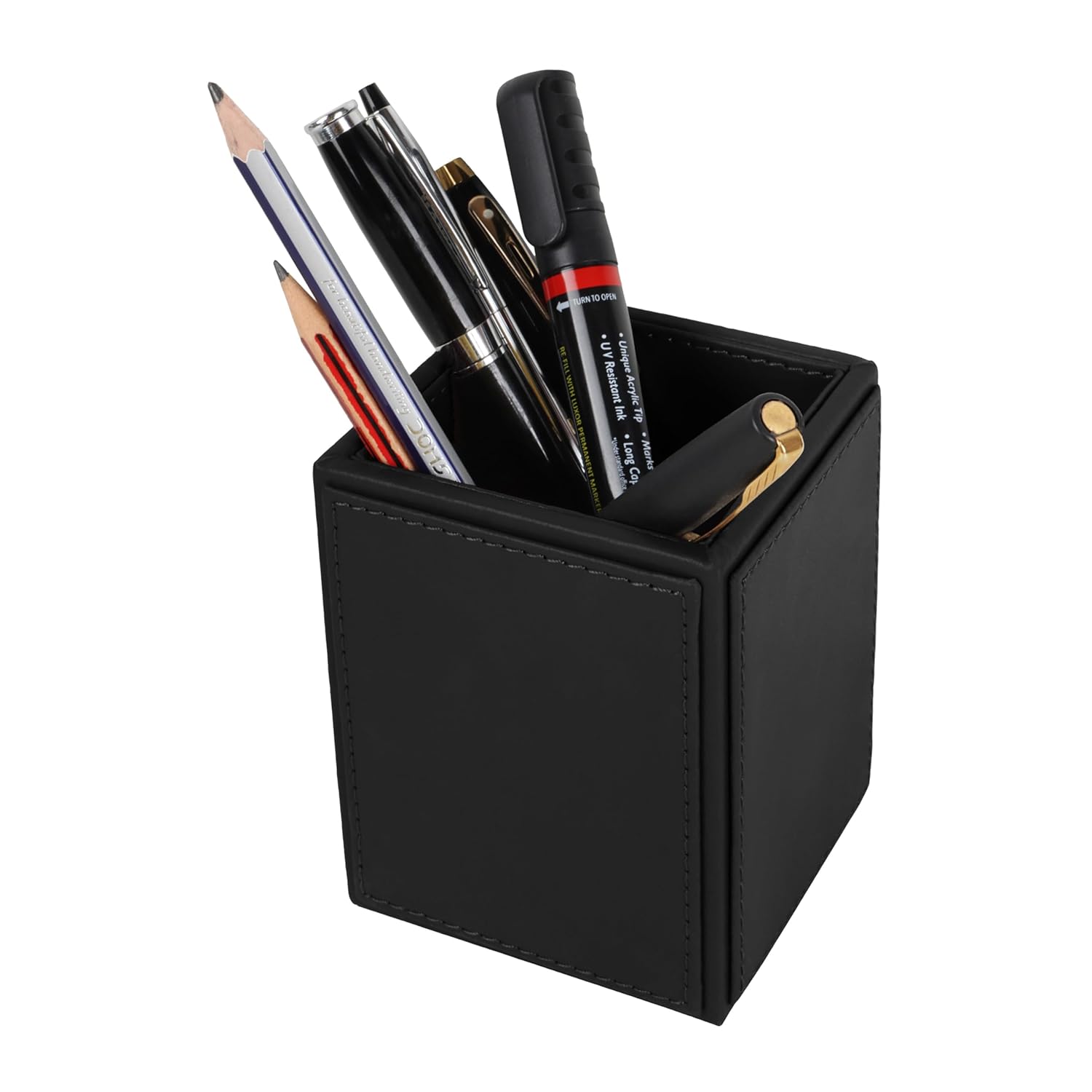 V-CUBE DESIGNS Premium Vegan Leather Pen Holder Black