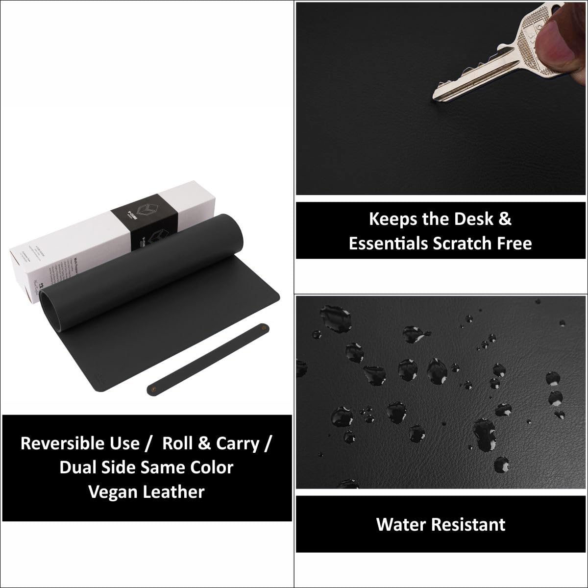 V-CUBE Designs Premium Vegan Leather Desk Mat 2.4MM Black