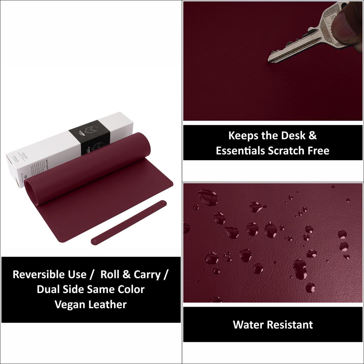 V-CUBE Designs Premium Vegan Leather Desk Mat 2.4MM Athletic Maroon