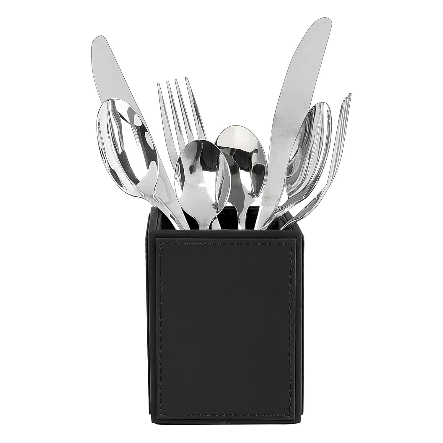 V-CUBE DESIGNS Premium Vegan Leather Cutlery Holder Black