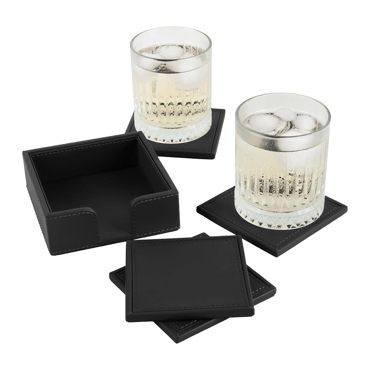 V-CUBE DESIGNS Premium Vegan Leather Coasters Black