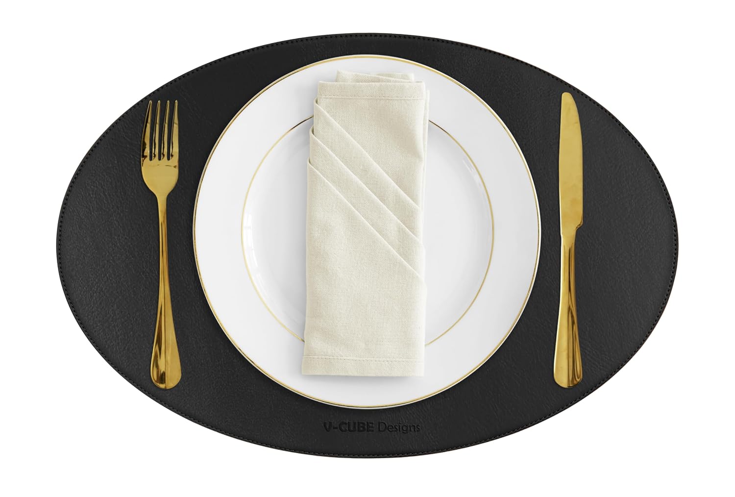 V-CUBE Designs Premium Vegan Leather Dining Table Placemats Set of 6 - Black