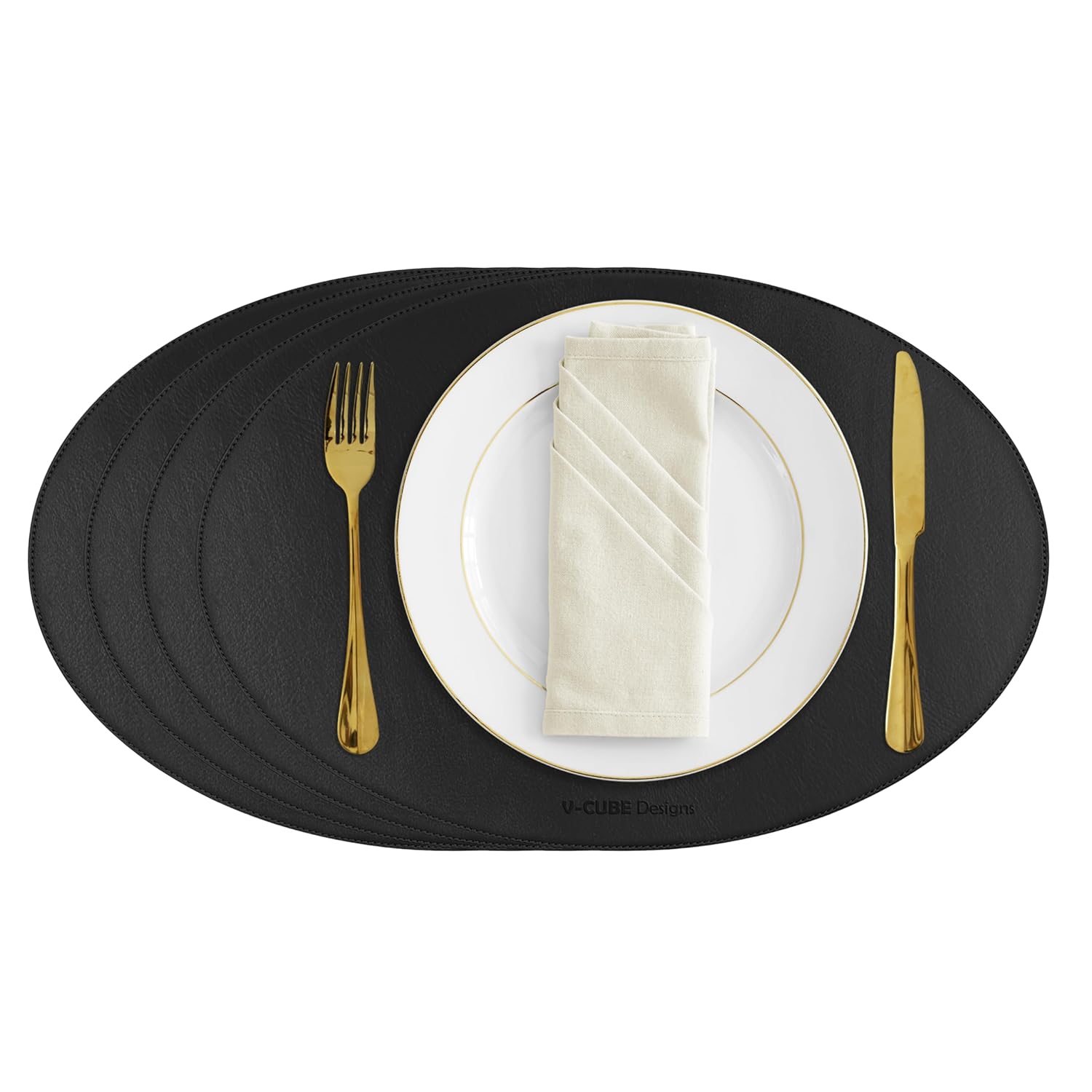 V-CUBE Designs Premium Vegan Leather Dining Table Placemats Set of 4 - Black