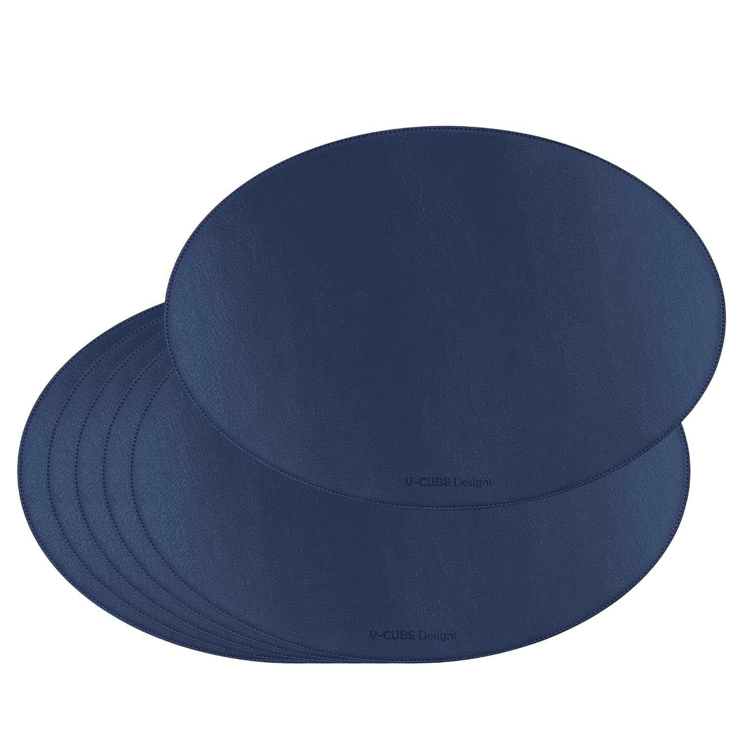 V-CUBE Designs Premium Vegan Leather Dining Table Placemats Set of 6 - Navy Blue