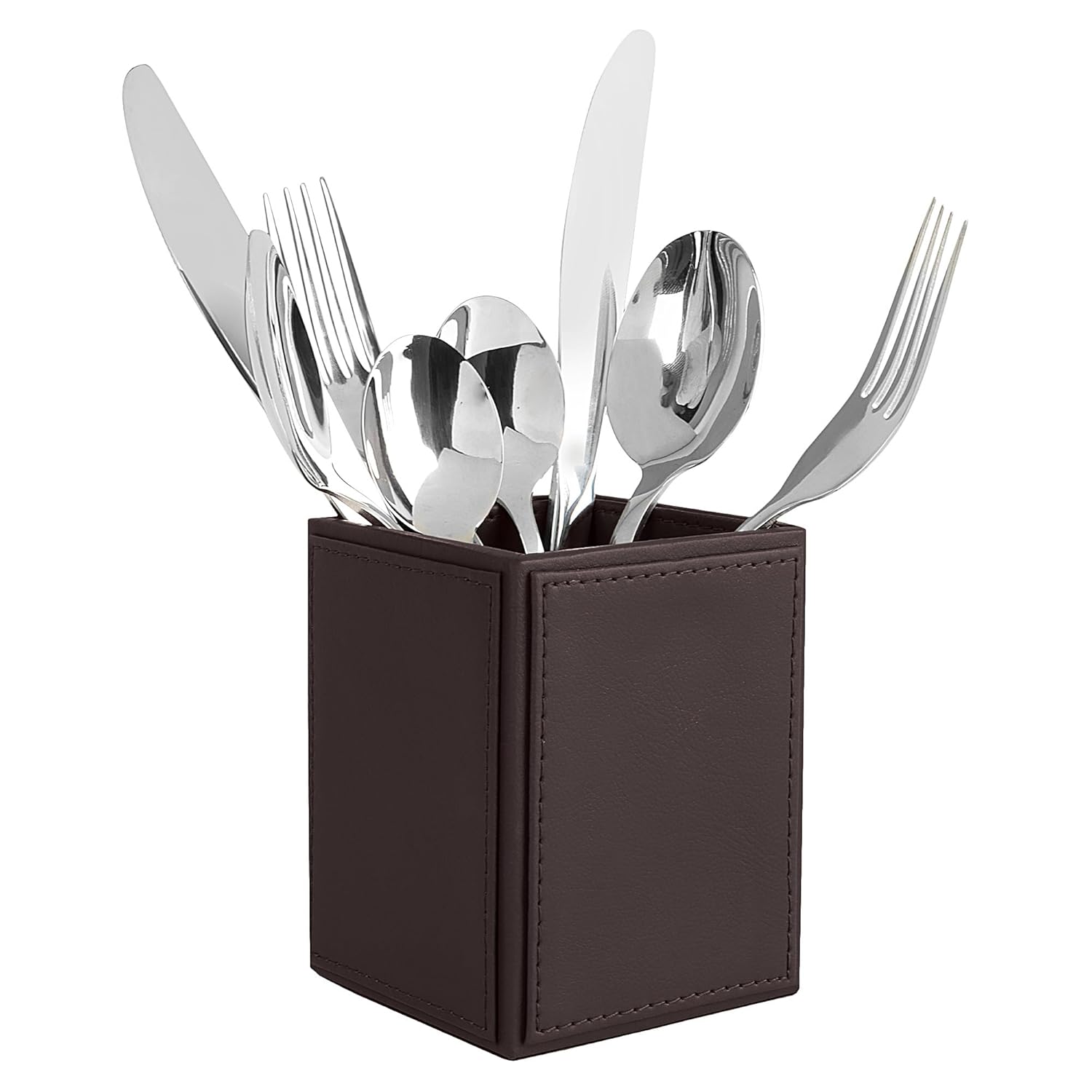 V-CUBE DESIGNS Premium Vegan Leather Cutlery Holder Brown