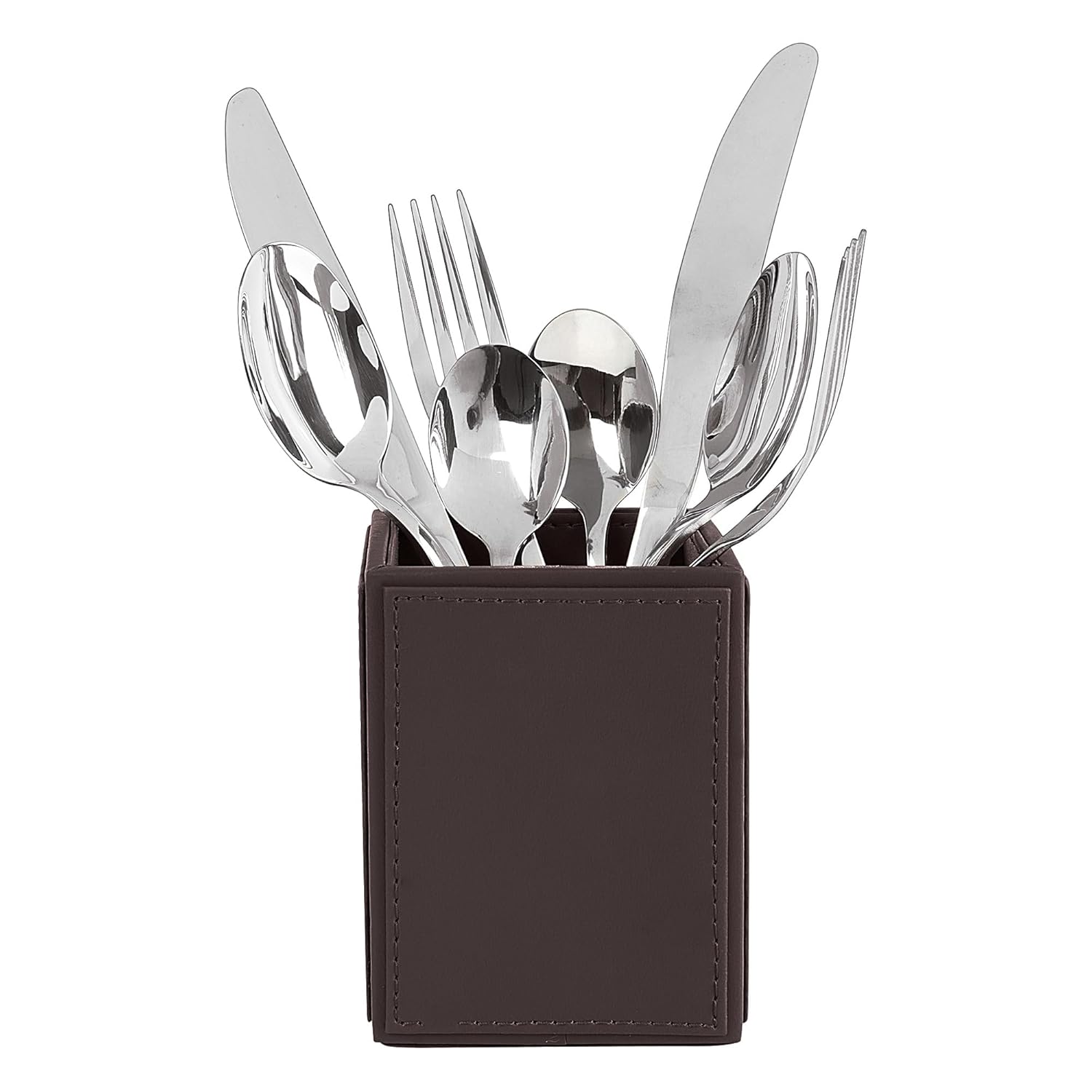 V-CUBE DESIGNS Premium Vegan Leather Cutlery Holder Brown