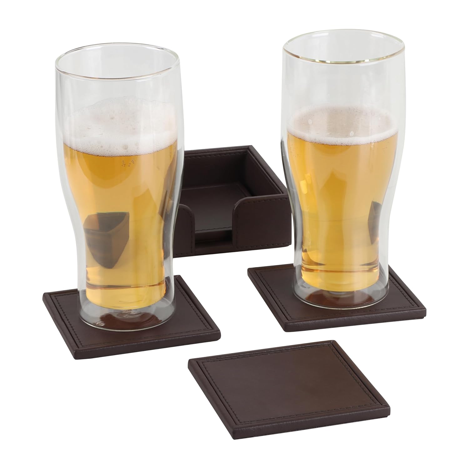 V-CUBE DESIGNS Premium Vegan Leather Coasters Brown