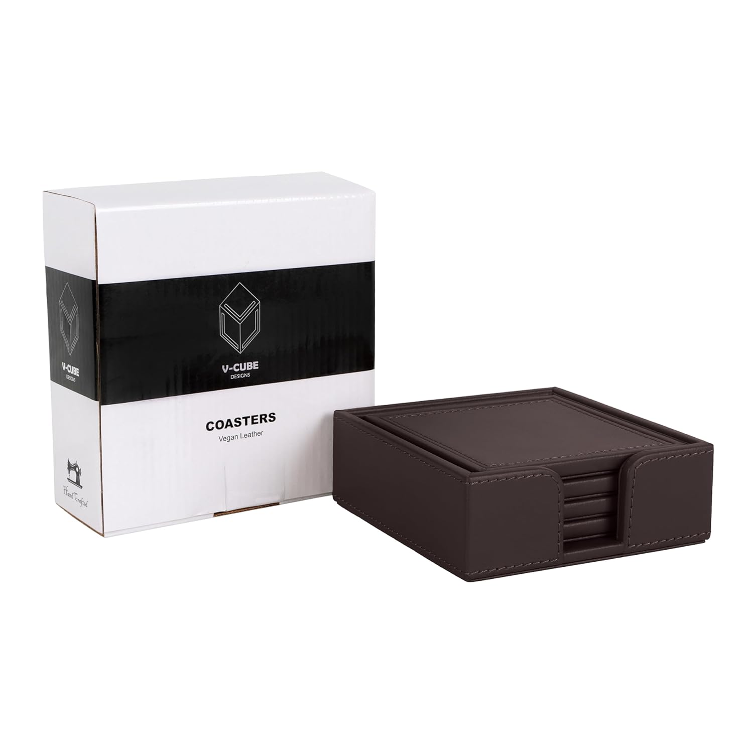 V-CUBE DESIGNS Premium Vegan Leather Coasters Brown