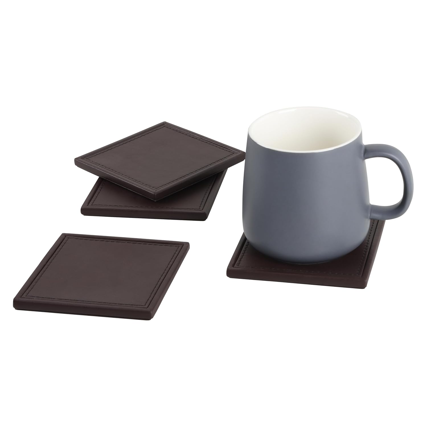 V-CUBE DESIGNS Premium Vegan Leather Coasters Brown