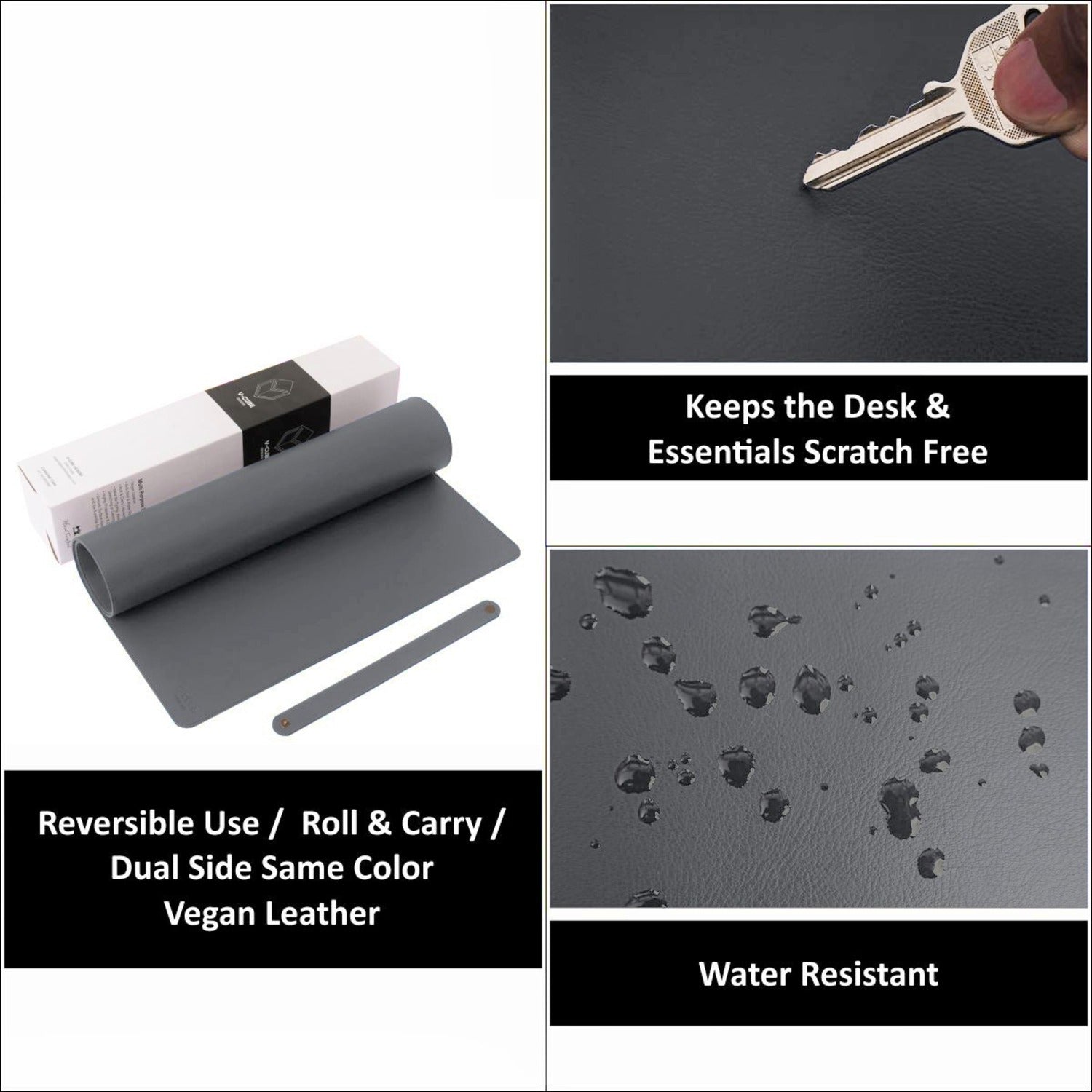 V-CUBE Designs Premium Vegan Leather Desk Mat 2.4MM Grey