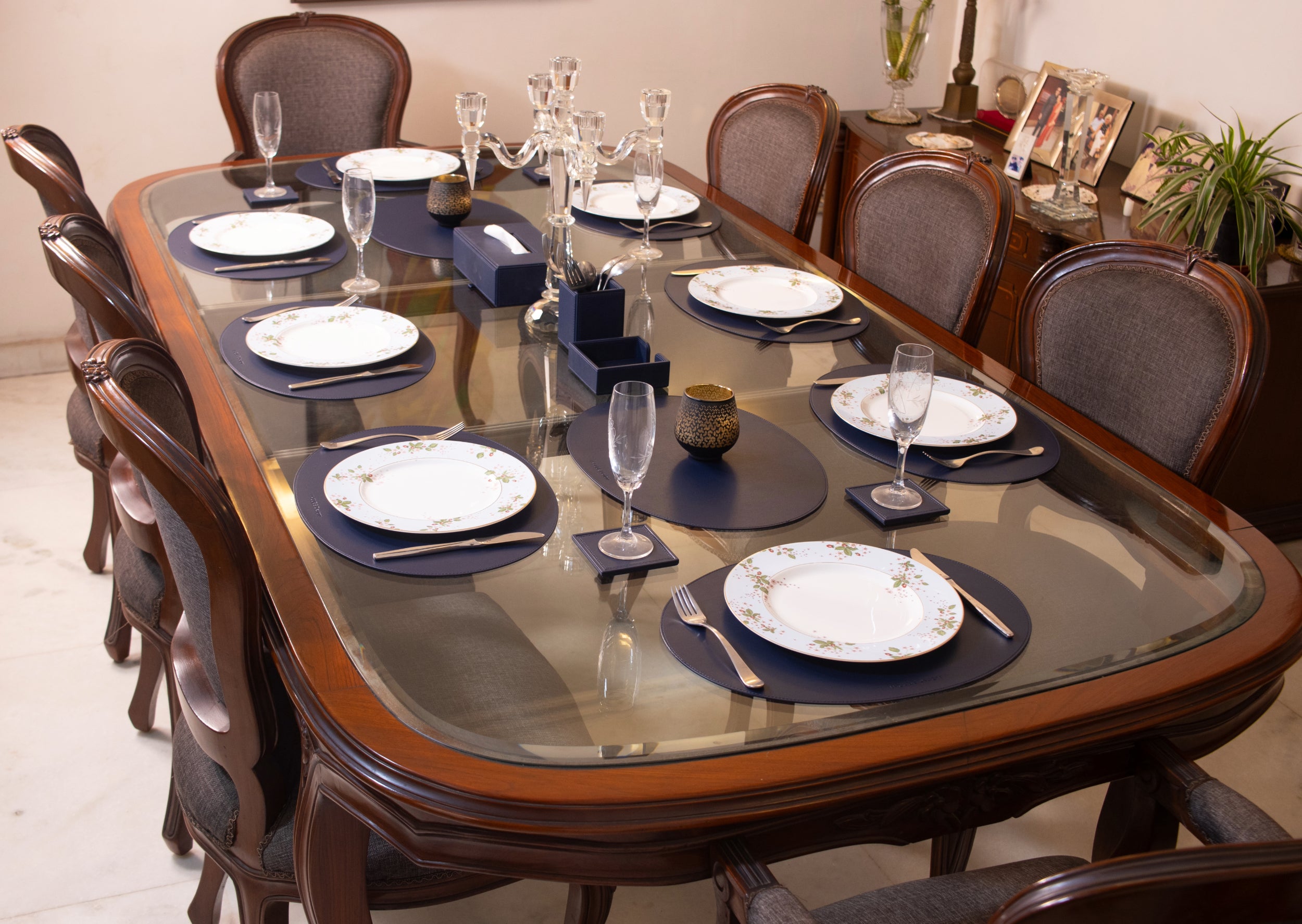 V-CUBE Designs Premium Vegan Leather Dining Table Placemats Set of 4 - Navy Blue