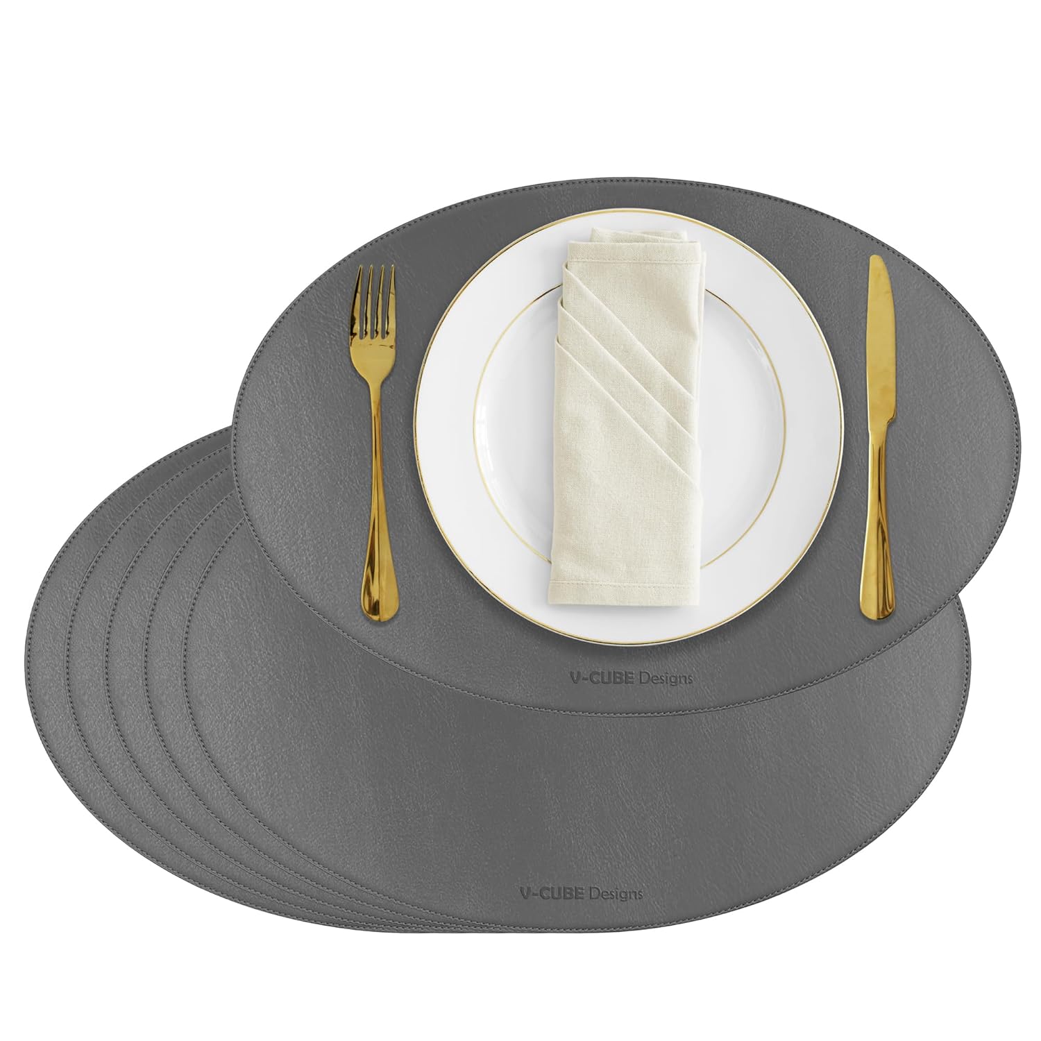 V-CUBE Designs Premium Vegan Leather Dining Table Placemats Set of 6 - Grey