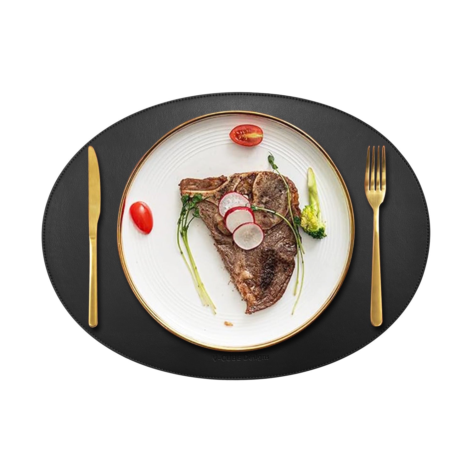 V-CUBE Designs Premium Vegan Leather Dining Table Placemats Set of 6 - Black