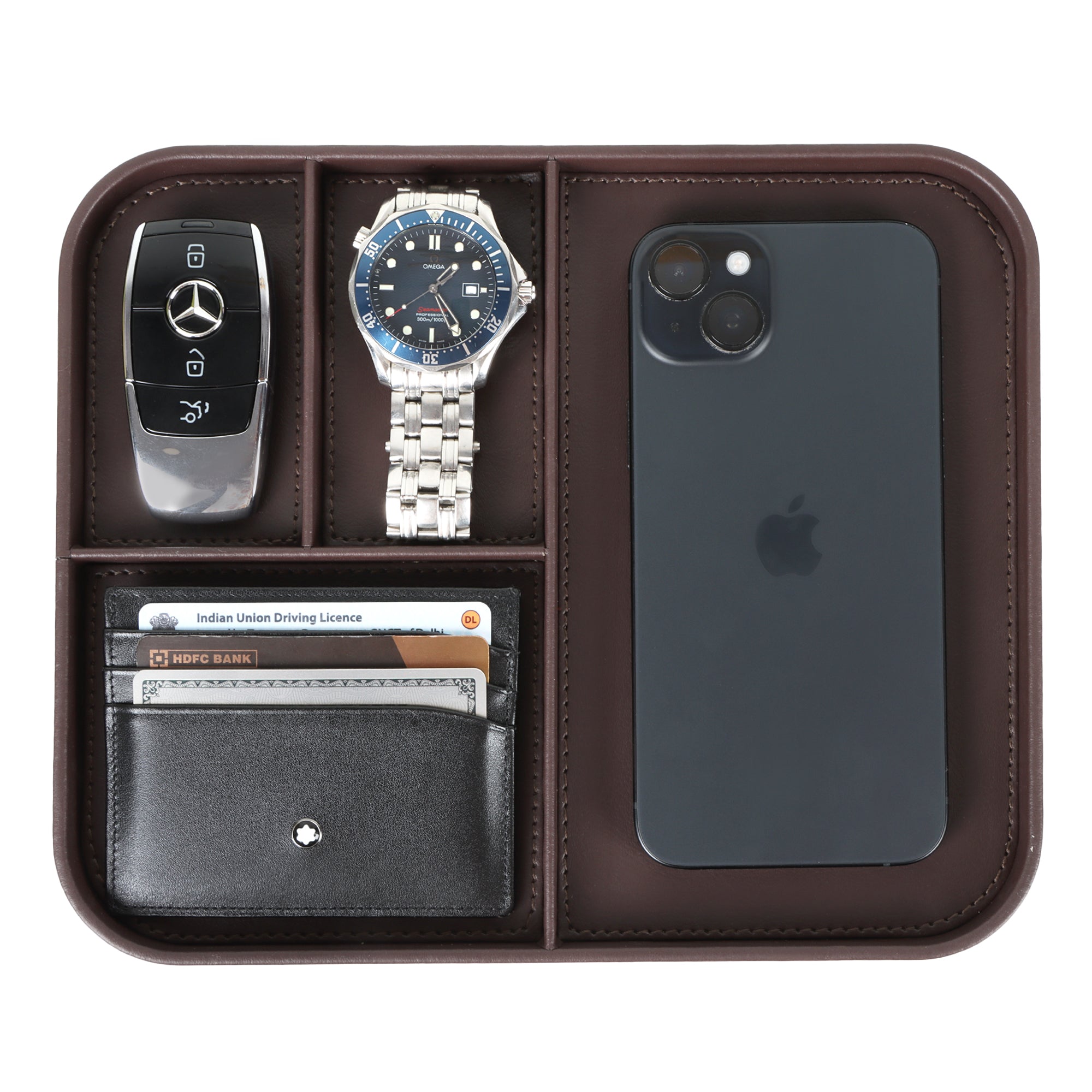 V-CUBE Designs Premium Vegan Leather Valet Tray - Brown