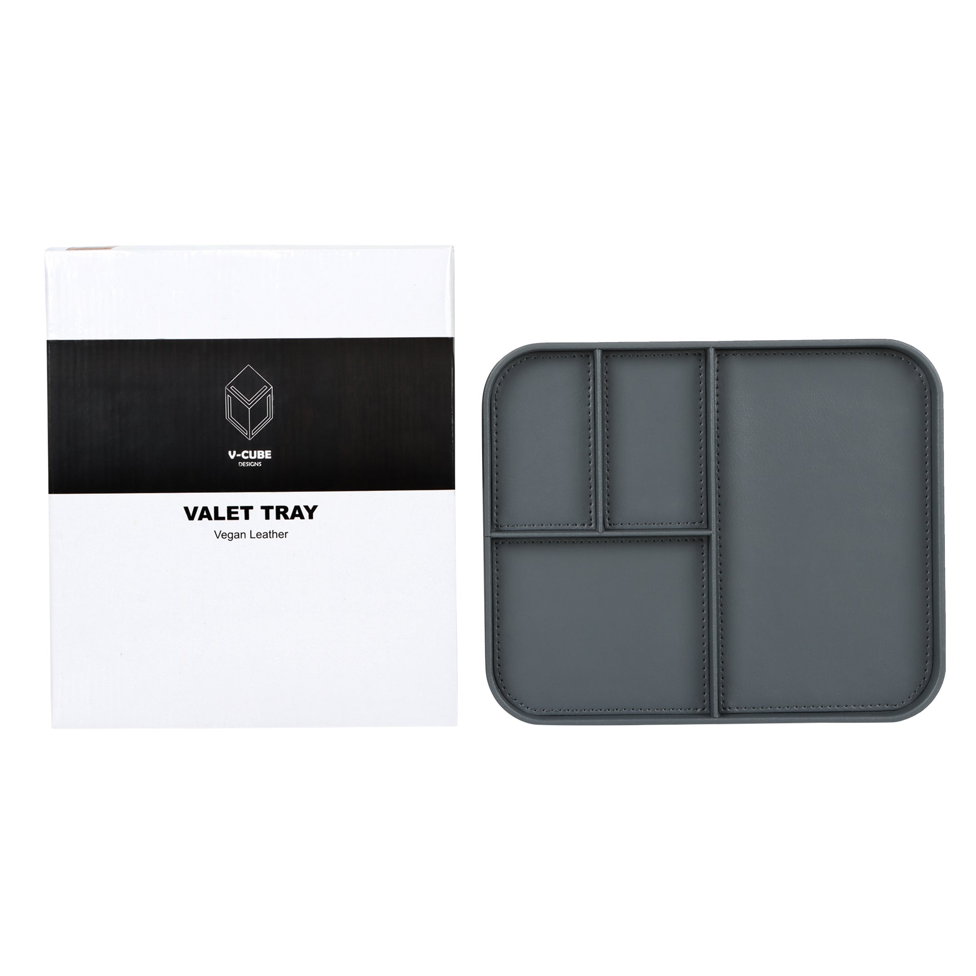 V-CUBE Designs Premium Vegan Leather Valet Tray - Grey