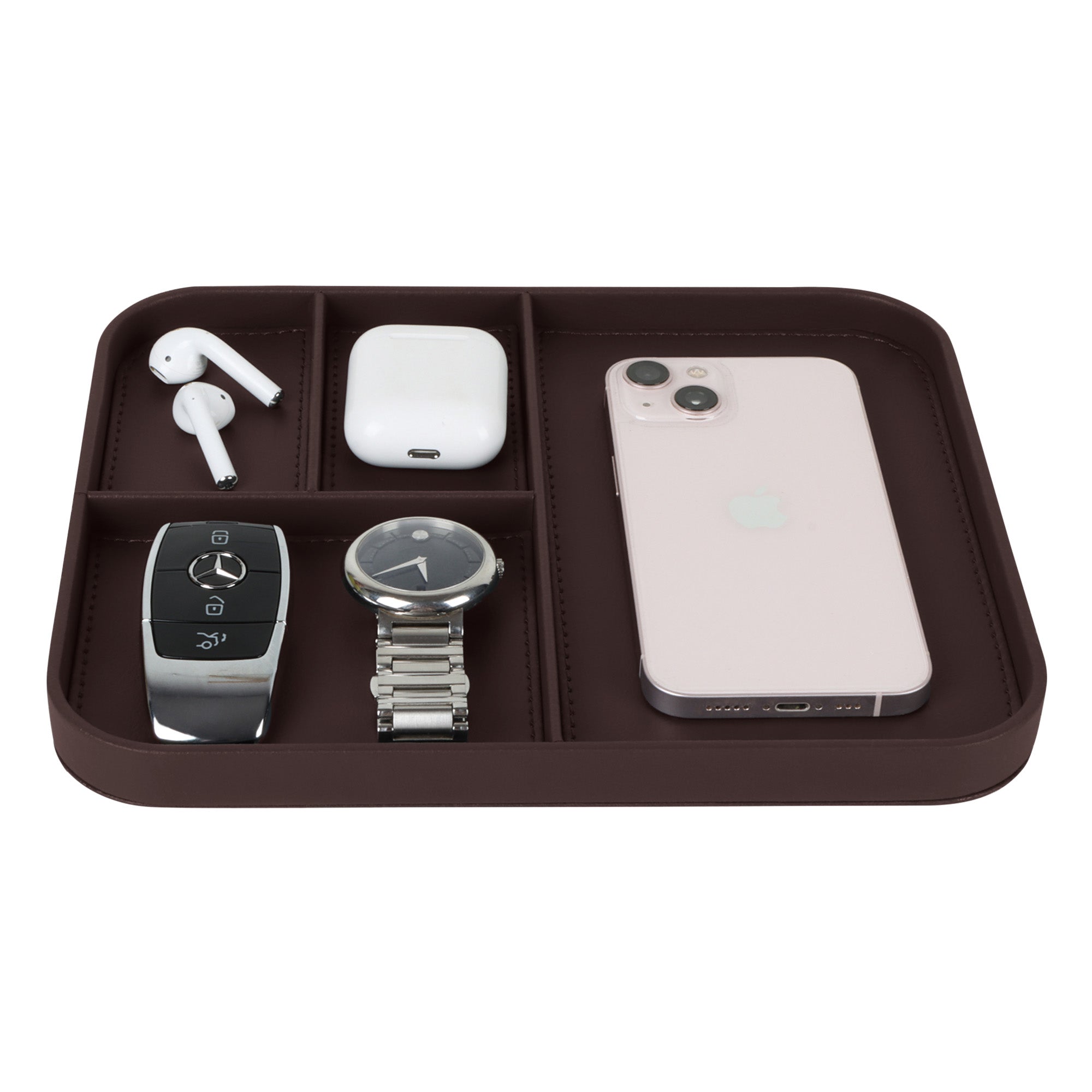 V-CUBE Designs Premium Vegan Leather Valet Tray - Brown