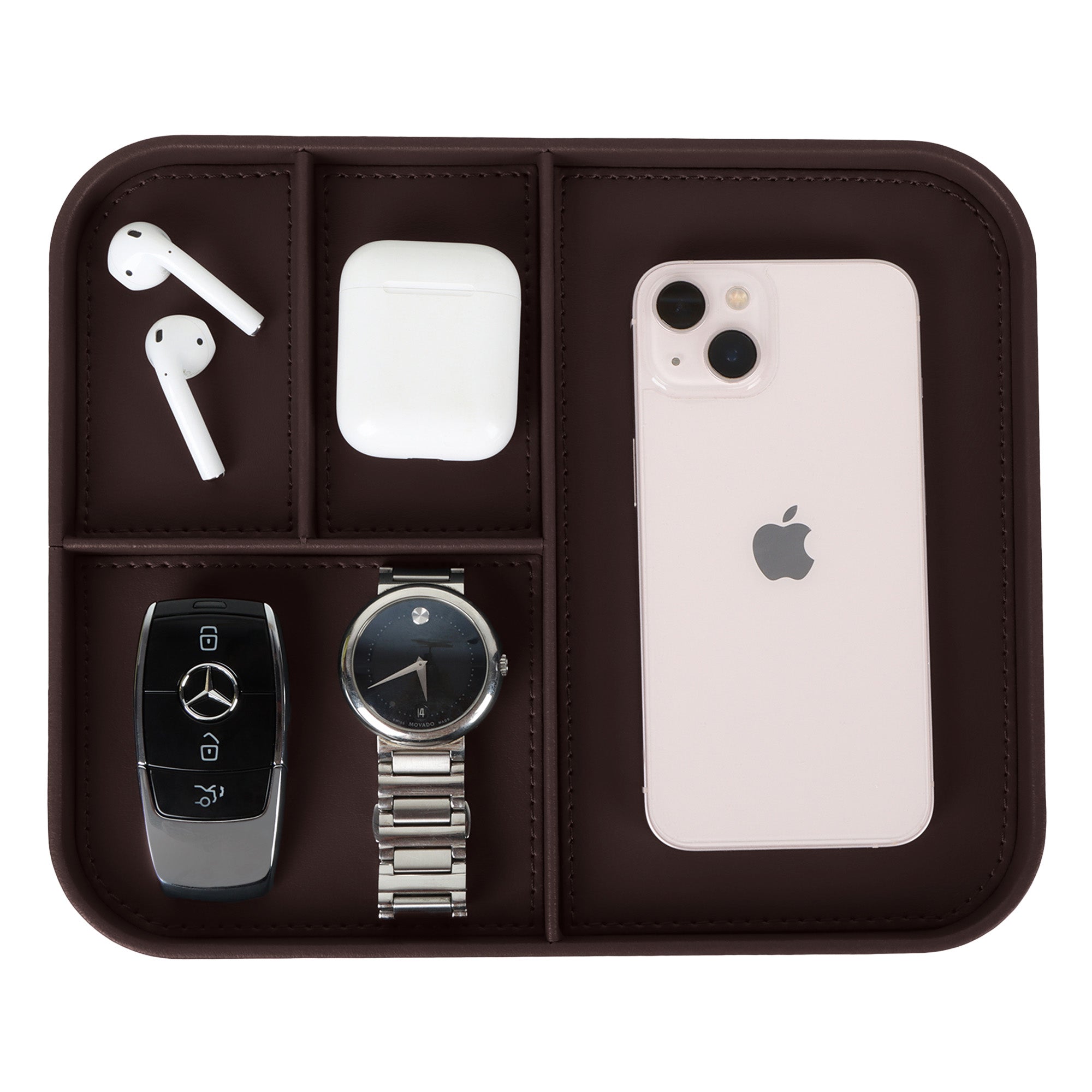 V-CUBE Designs Premium Vegan Leather Valet Tray - Brown