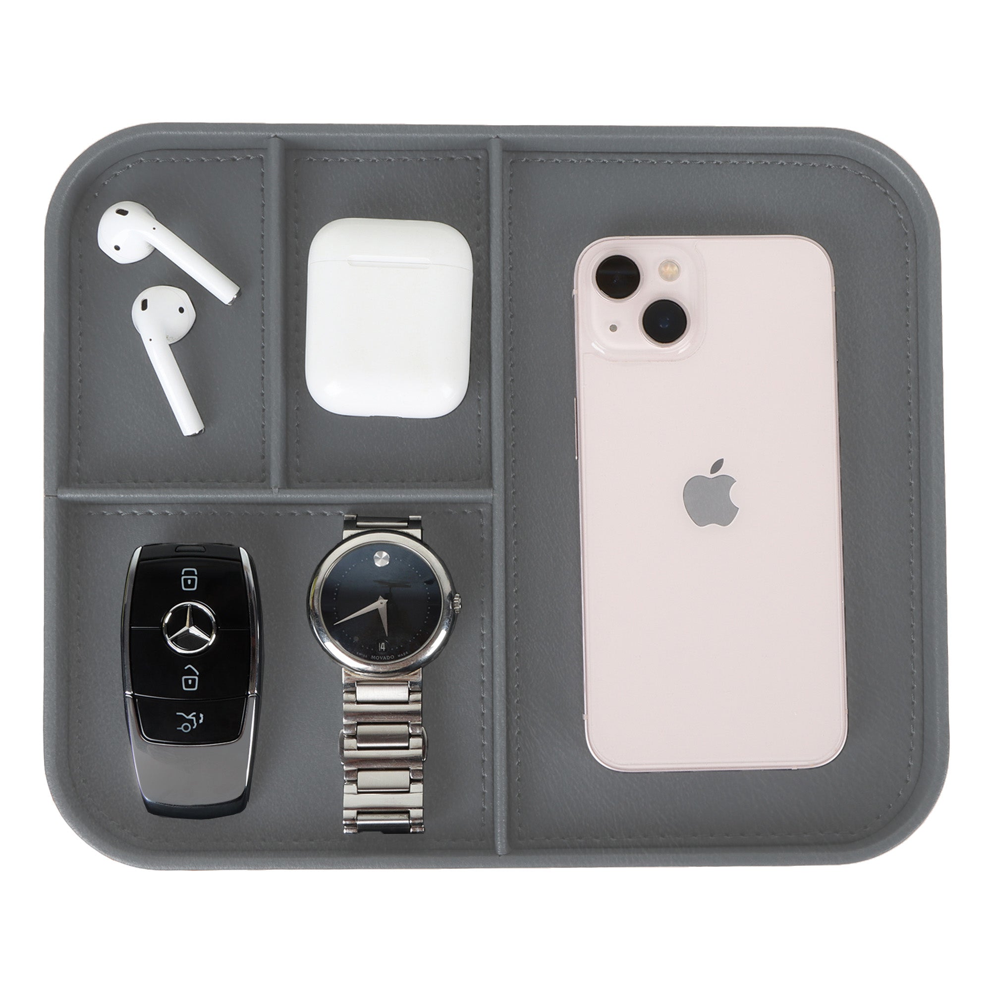 V-CUBE Designs Premium Vegan Leather Valet Tray - Grey