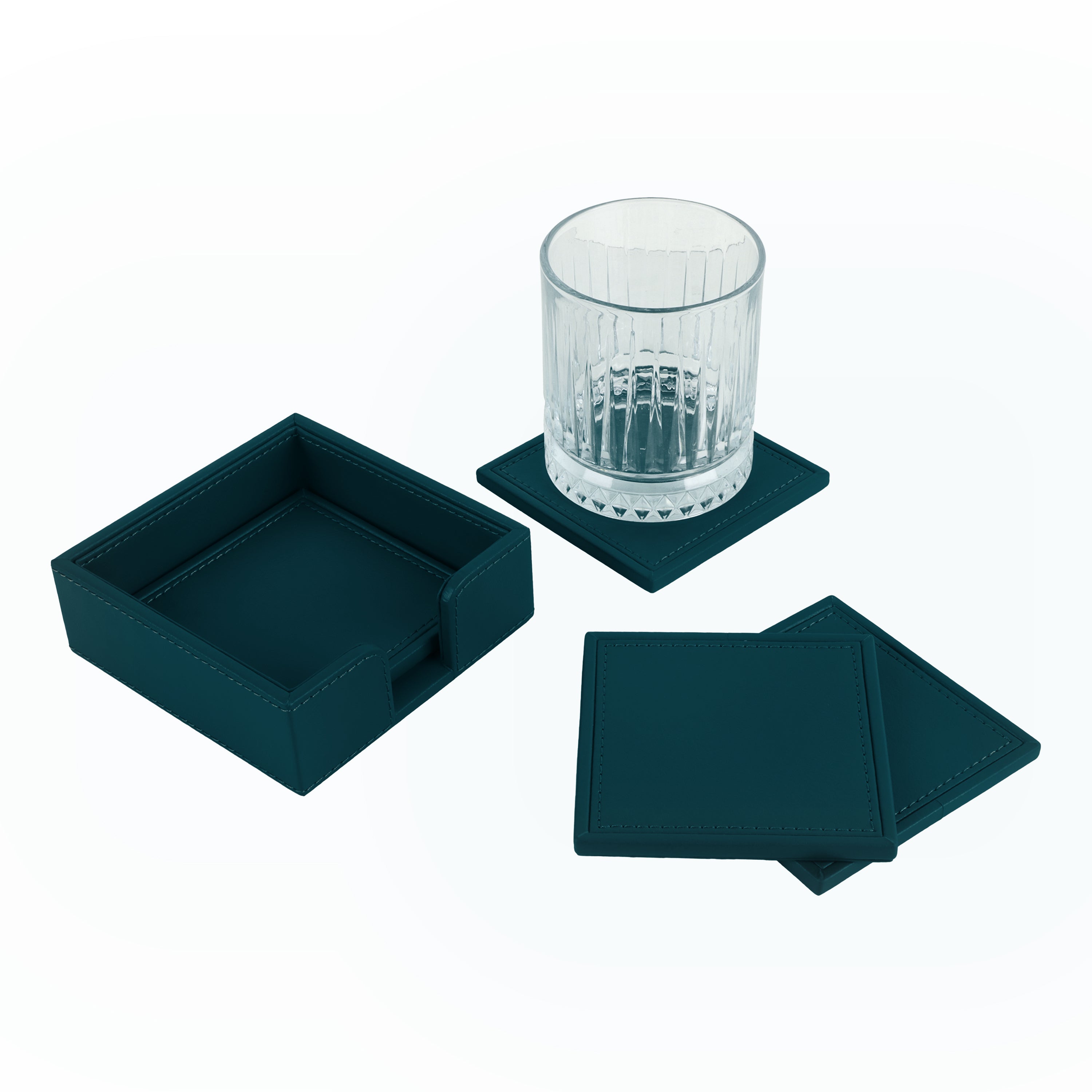 V-CUBE DESIGNS Premium Vegan Leather Coasters Deep Teal