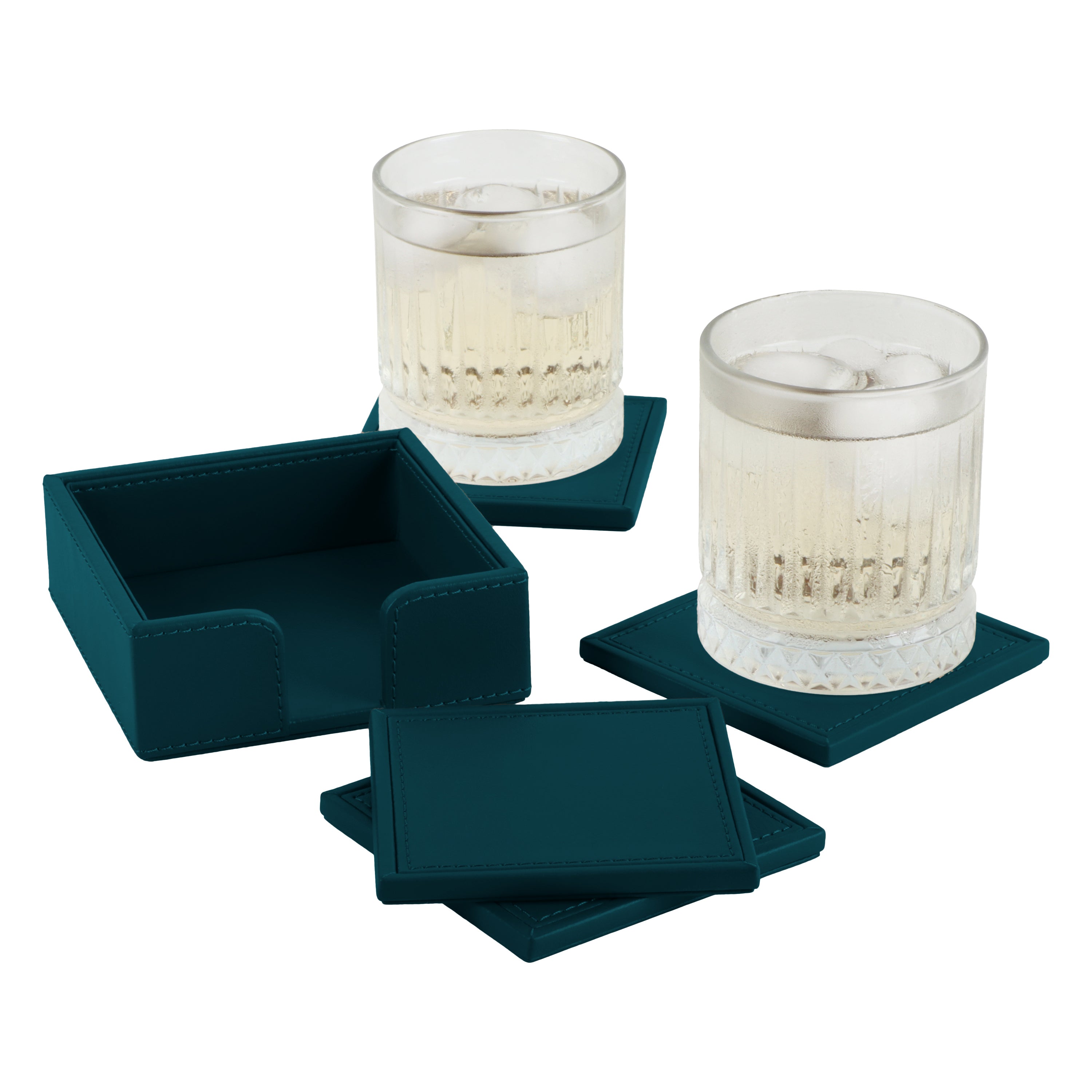 V-CUBE DESIGNS Premium Vegan Leather Coasters Deep Teal