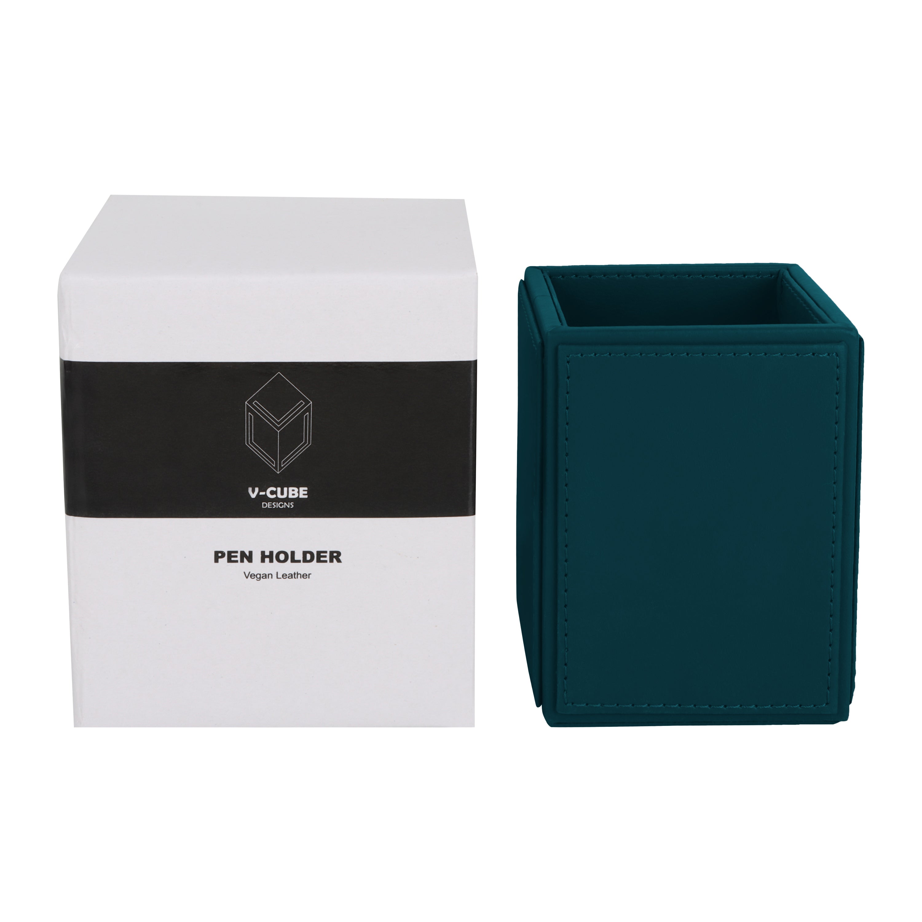 V-CUBE DESIGNS Premium Vegan Leather Pen Holder Deep Teal