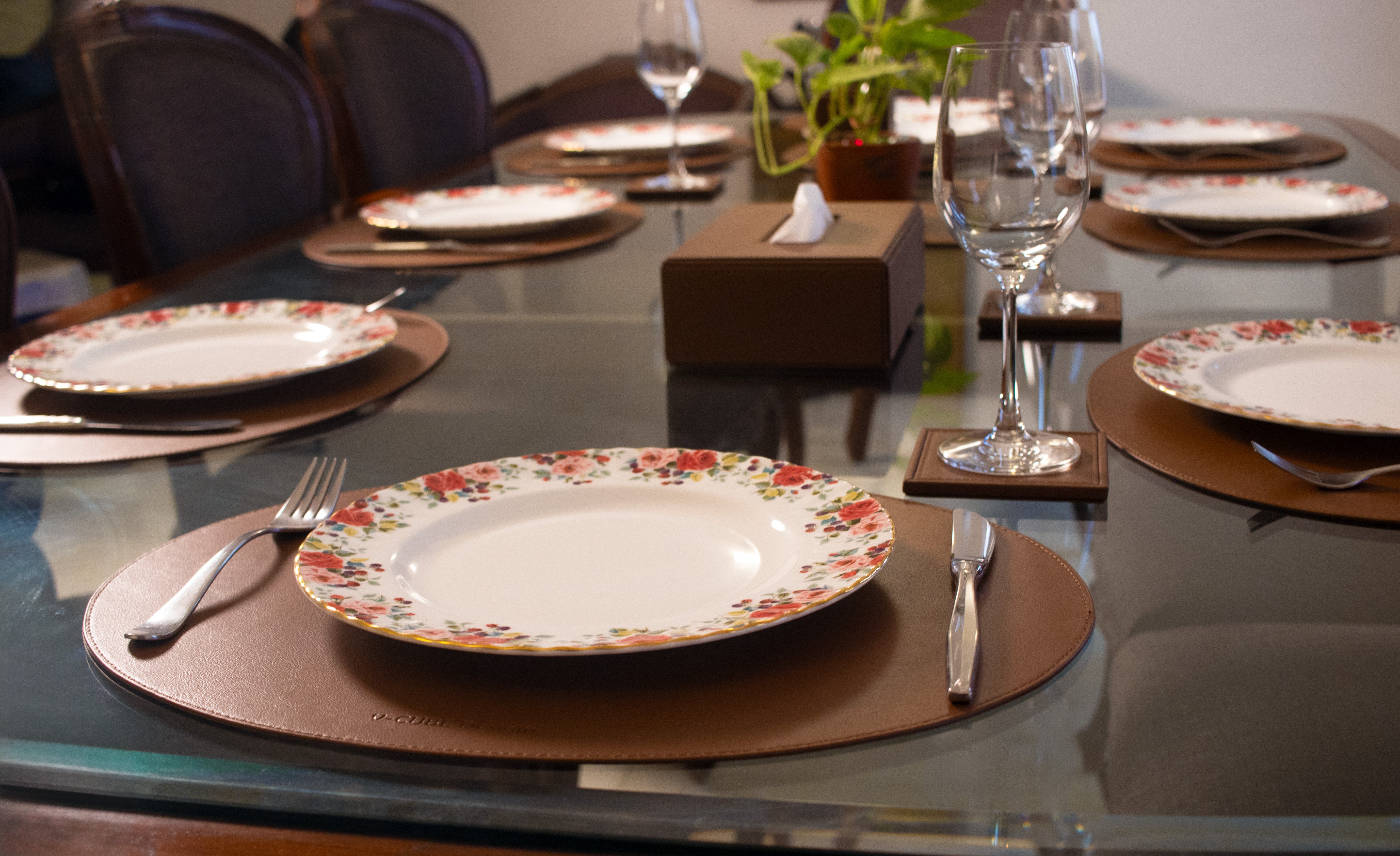 V-CUBE Designs Premium Vegan Leather Dining Table Placemats Set of 4 - Tan