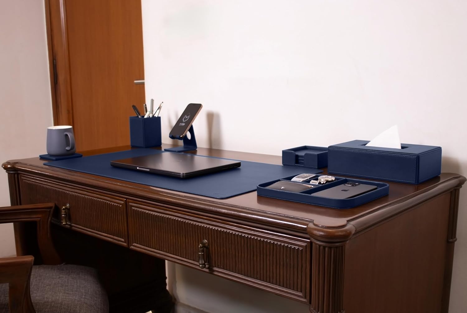 V-CUBE Designs Premium Vegan Leather OFFICE / HOME EXECUTIVE SET OF 6 Navy Blue