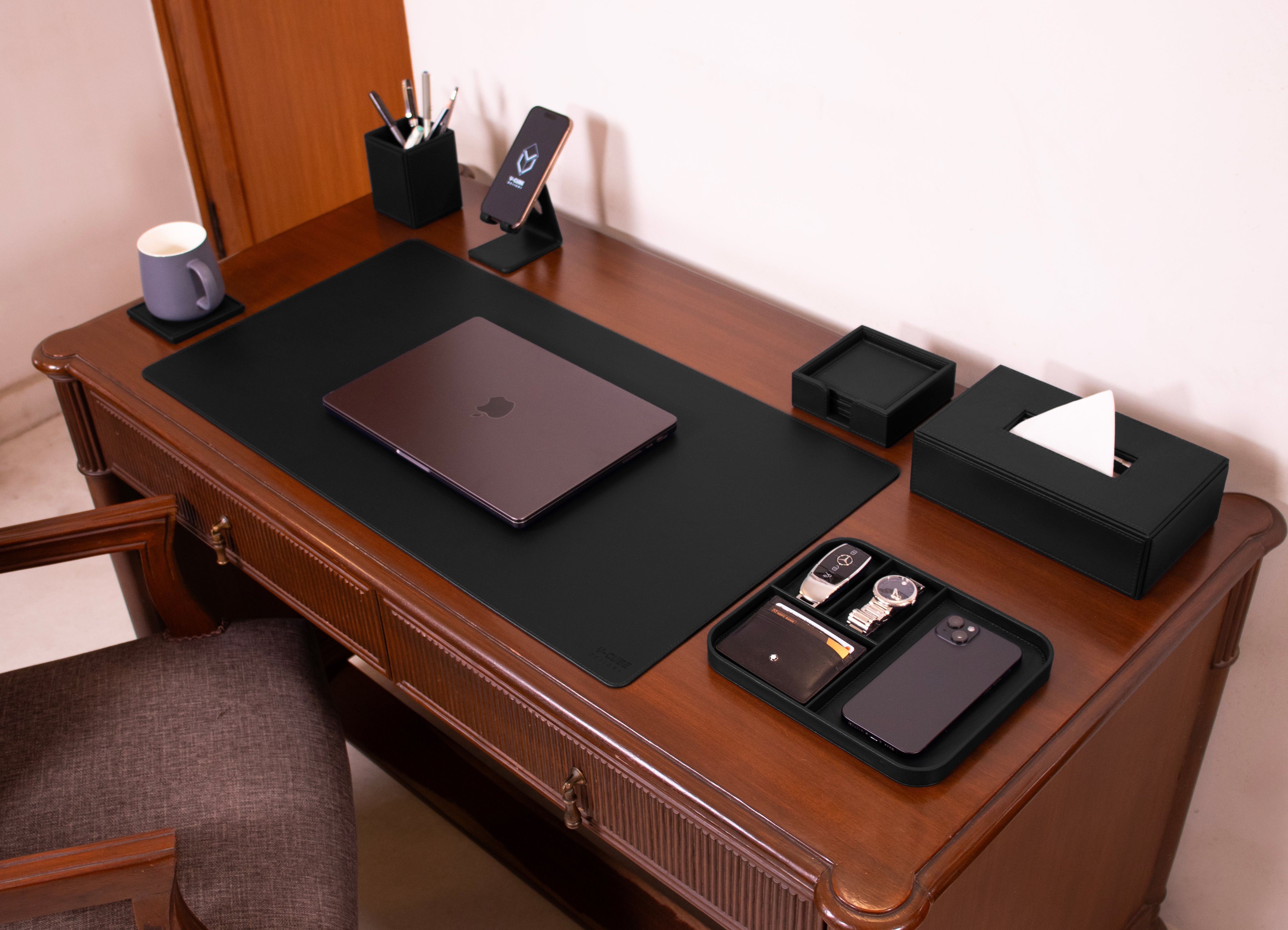 V-CUBE Designs Premium Vegan Leather OFFICE / HOME EXECUTIVE SET OF 6 Black