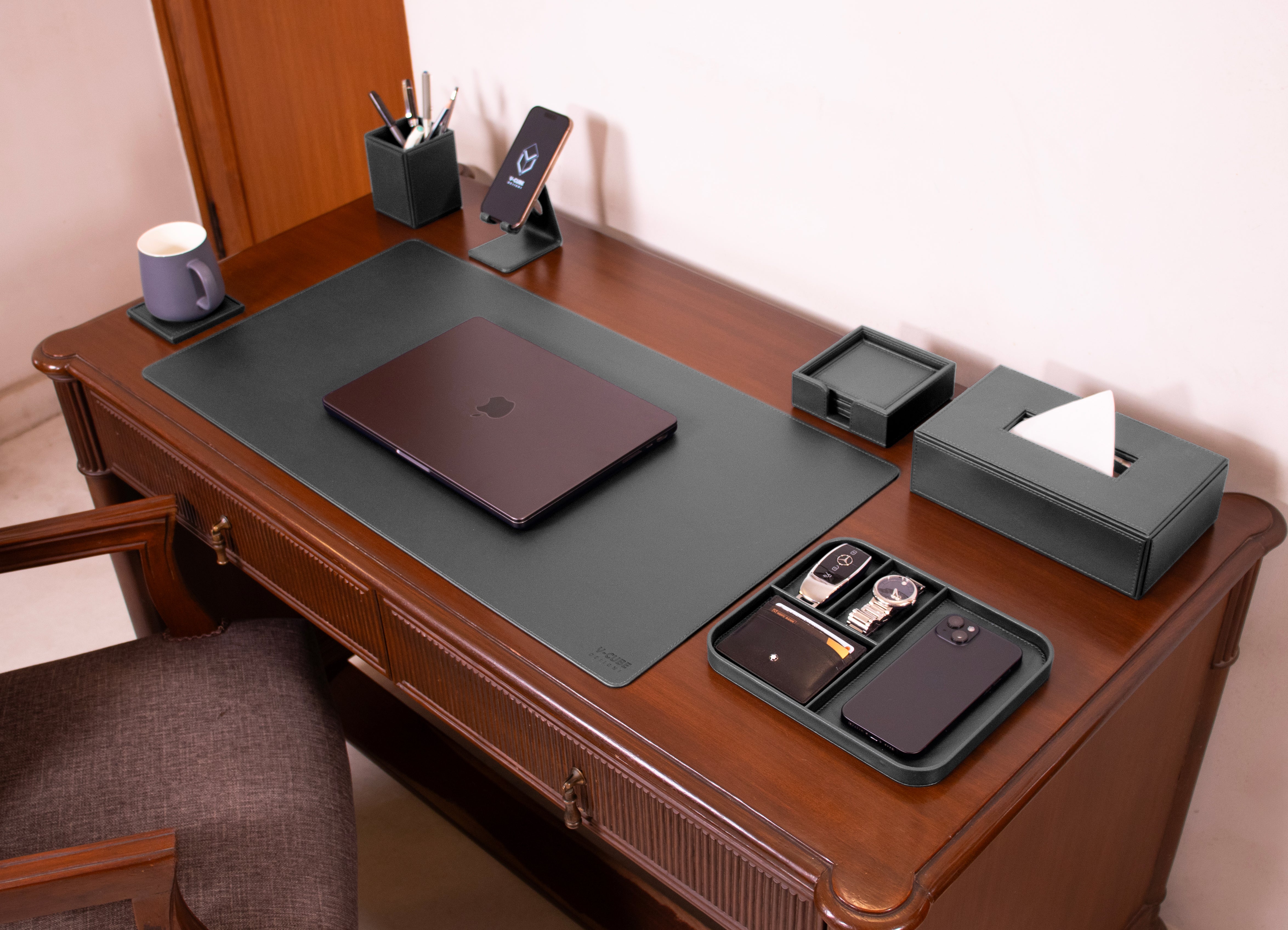 V-CUBE Designs Premium Vegan Leather OFFICE / HOME EXECUTIVE SET OF 6 Grey