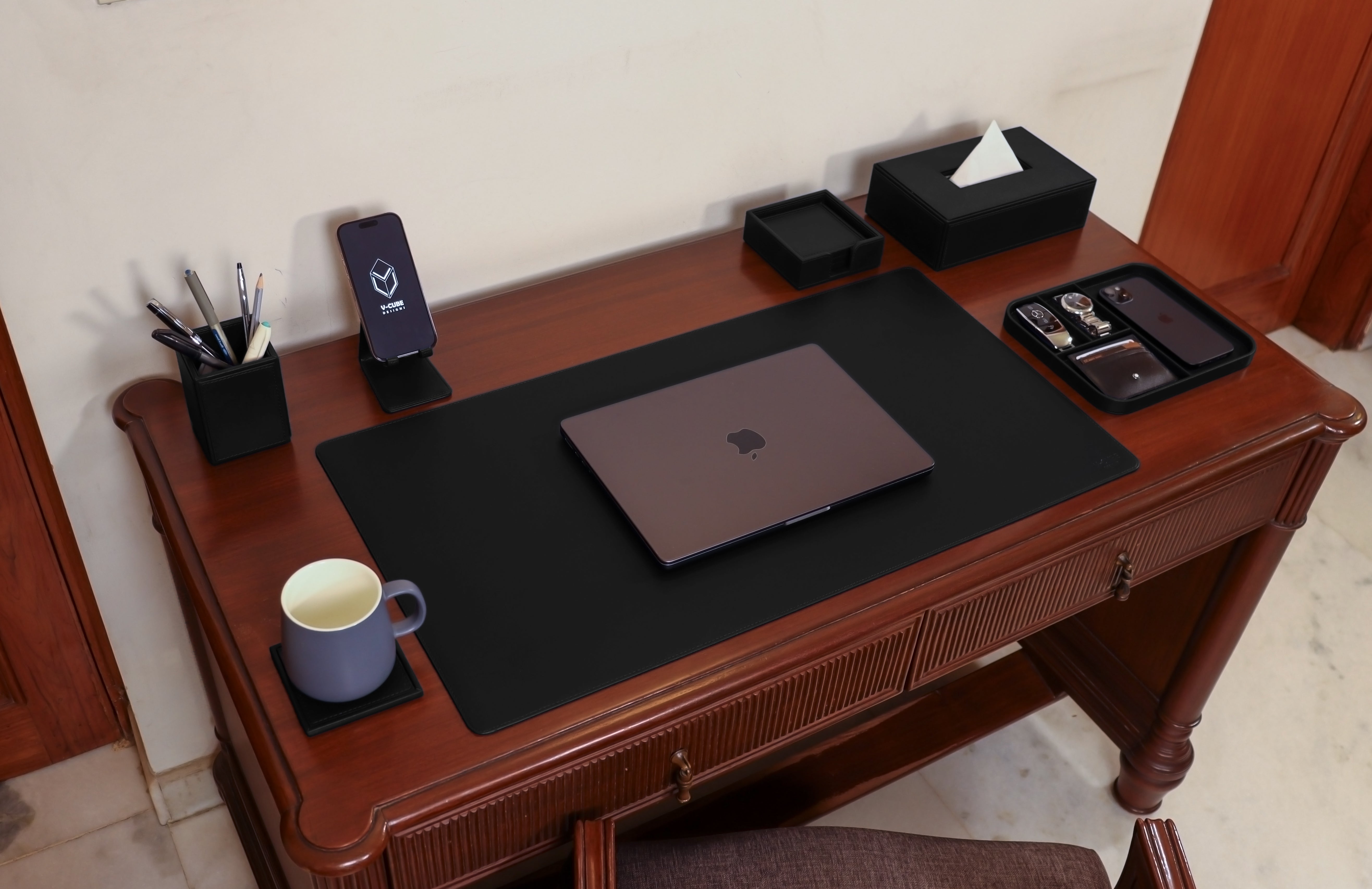 V-CUBE Designs Premium Vegan Leather OFFICE / HOME EXECUTIVE SET OF 6 Black