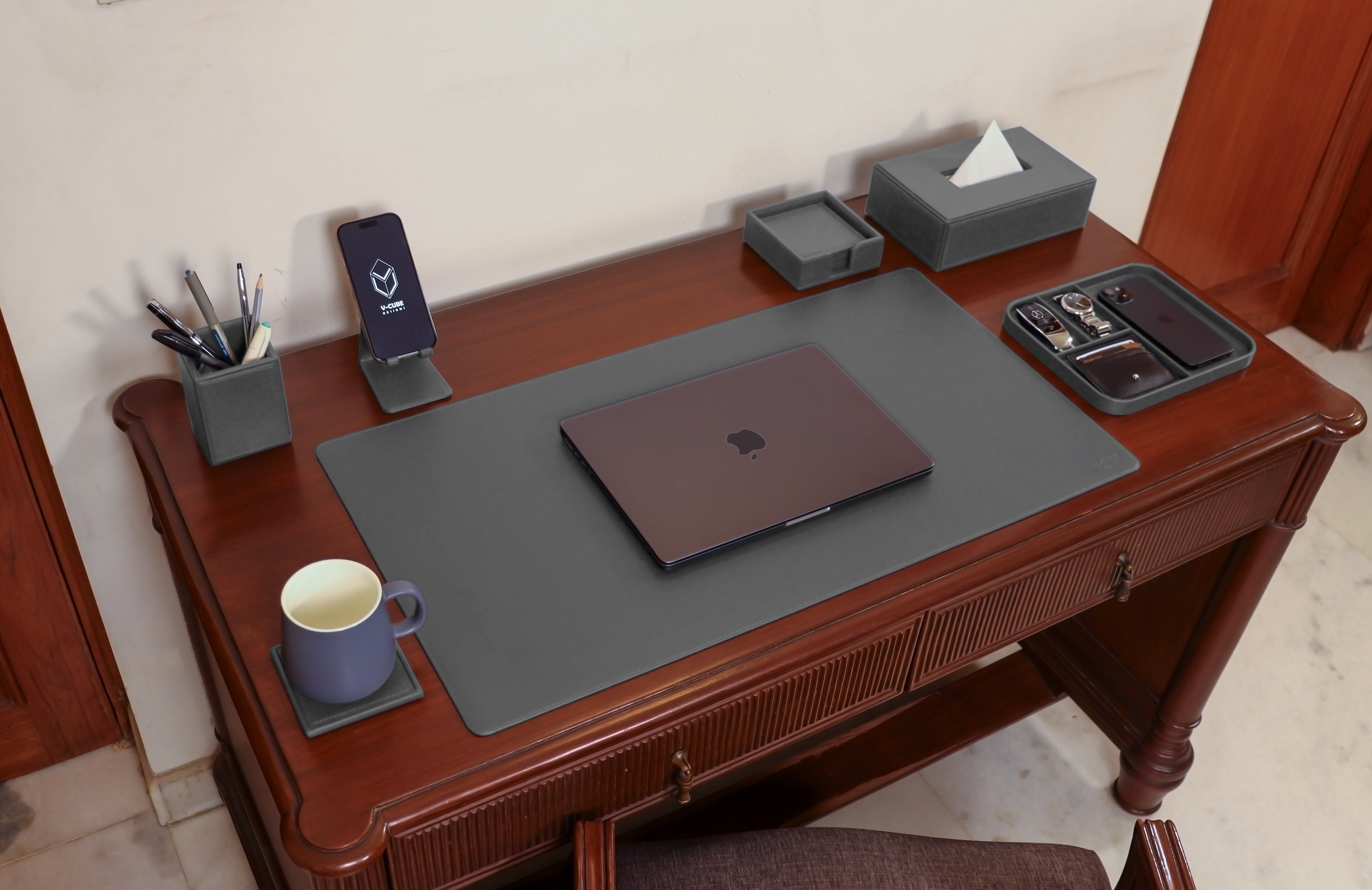 V-CUBE Designs Premium Vegan Leather OFFICE / HOME EXECUTIVE SET OF 6 Grey