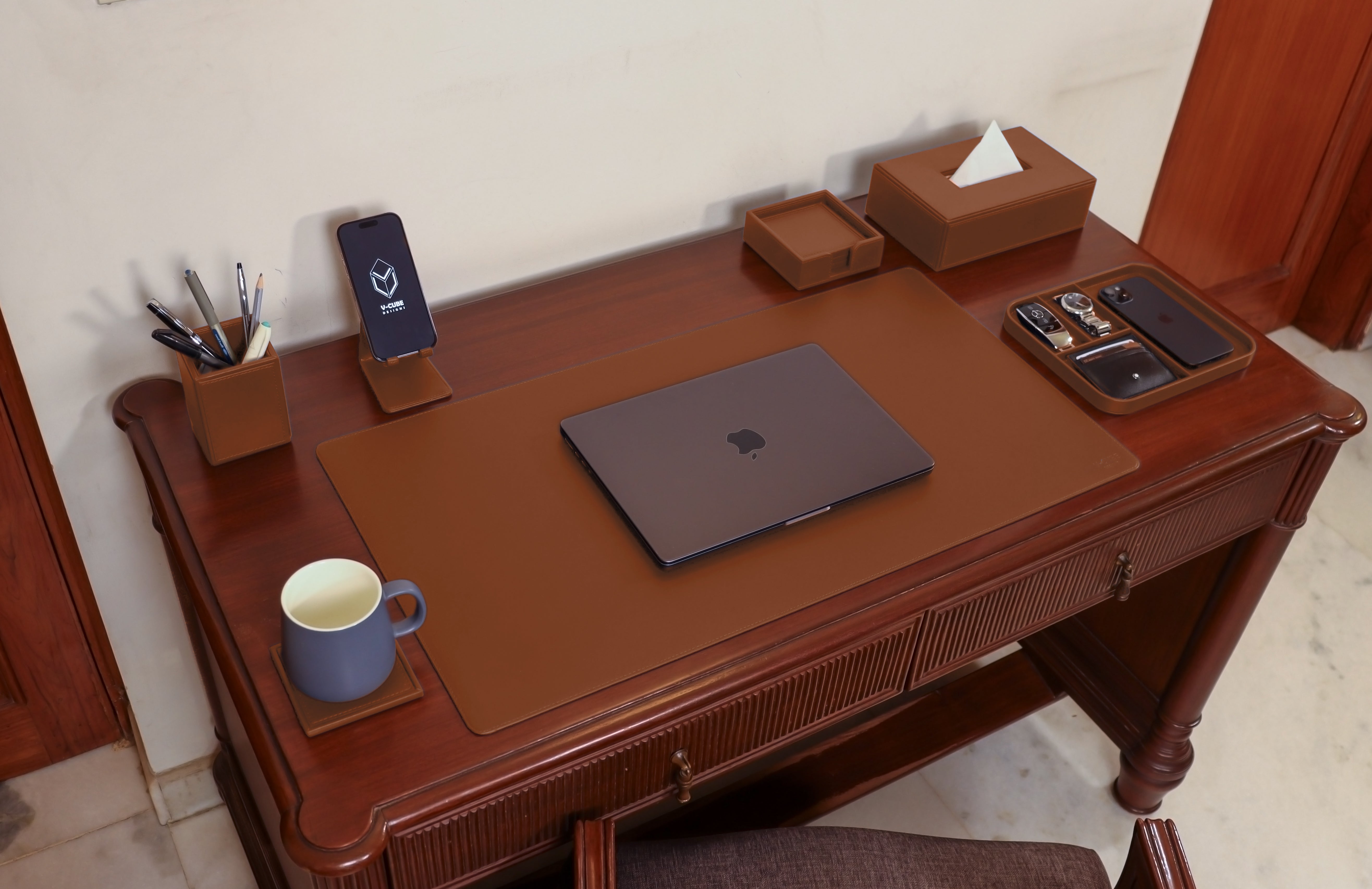 V-CUBE Designs Premium Vegan Leather OFFICE / HOME EXECUTIVE SET OF 6 Tan