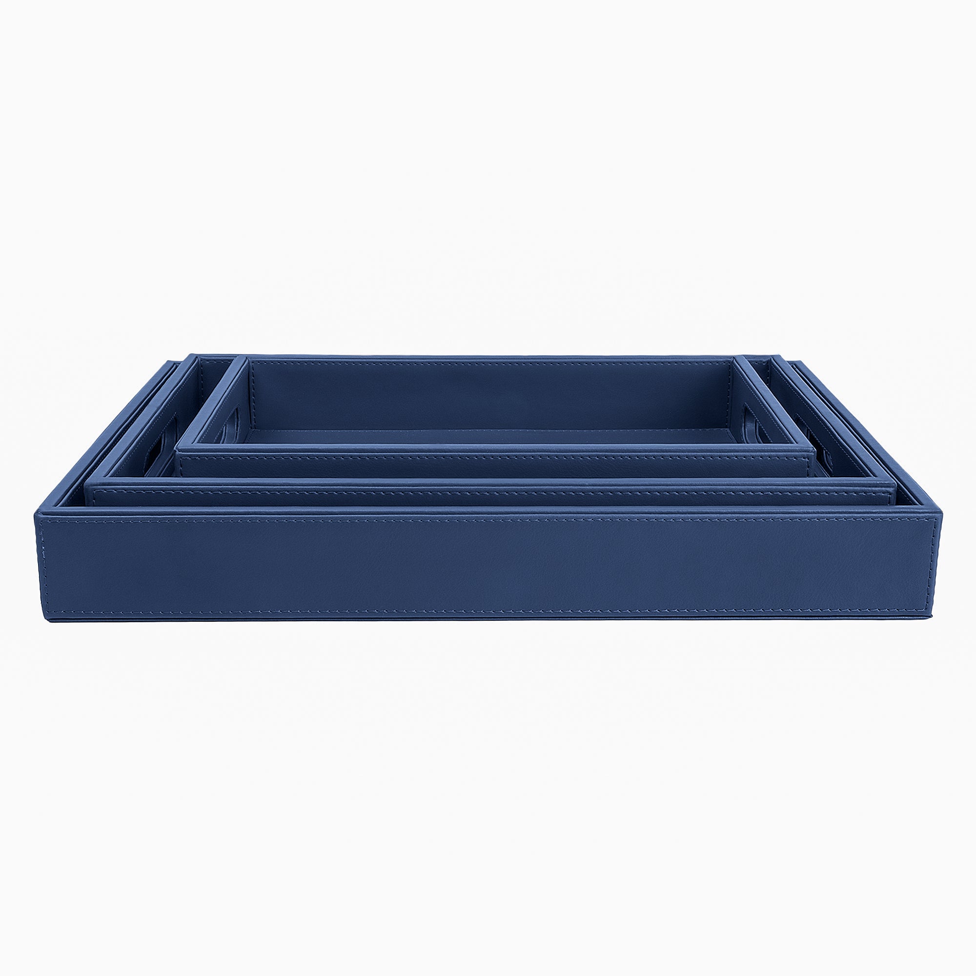 V-CUBE DESIGNS Premium Vegan Leather Rectangular Serving Trays Set of 3 - Navy Blue