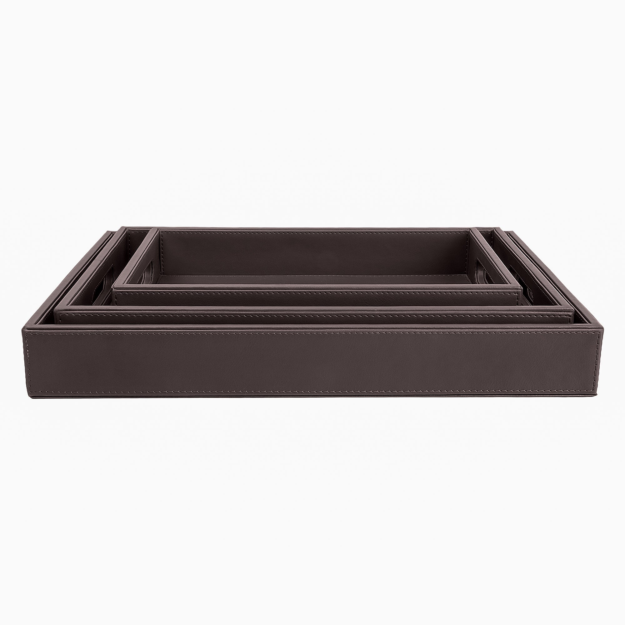 V-CUBE DESIGNS Premium Vegan Leather Rectangular Serving Trays Set of 3 - Brown