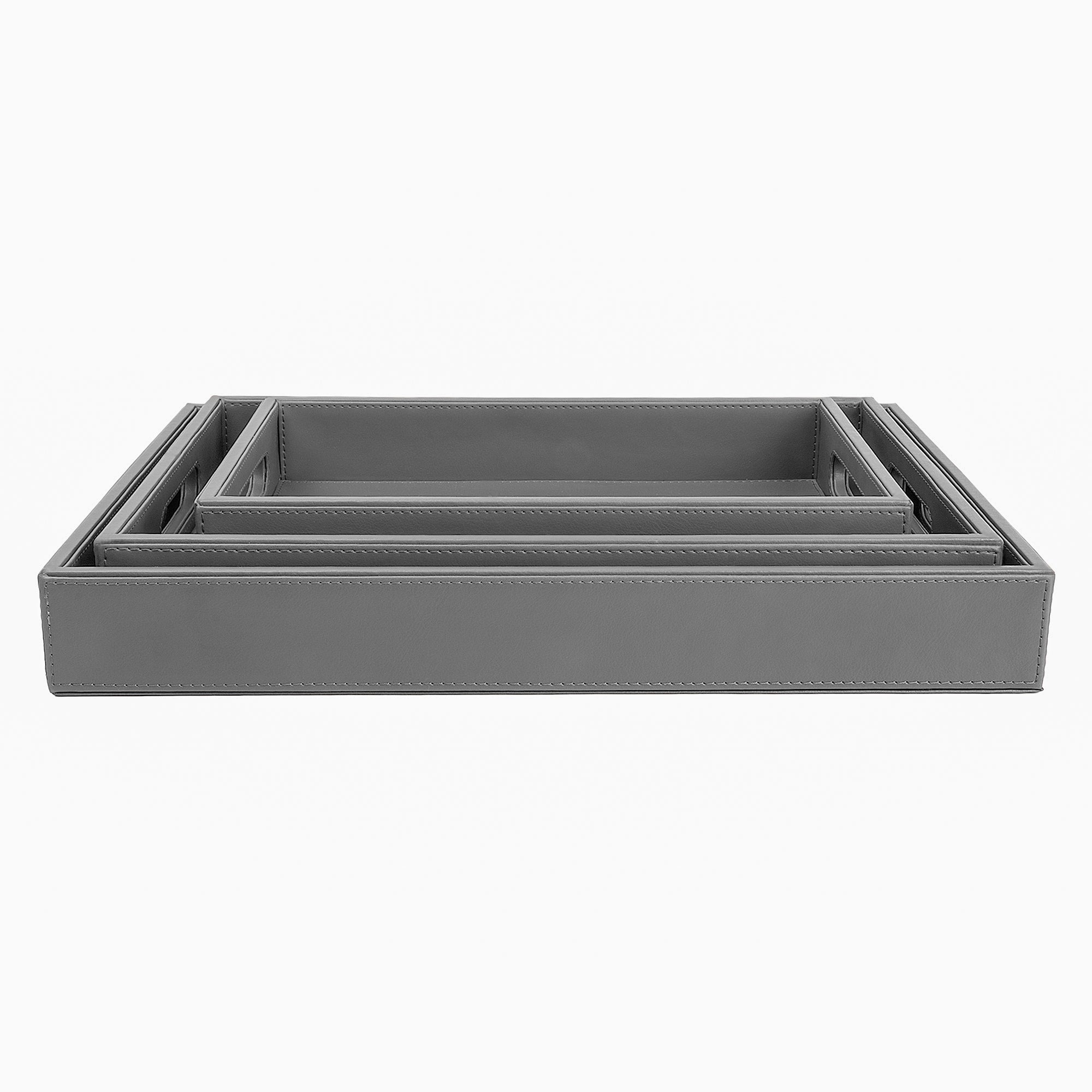 V-CUBE DESIGNS Premium Vegan Leather Rectangular Serving Trays Set of 3 - Grey