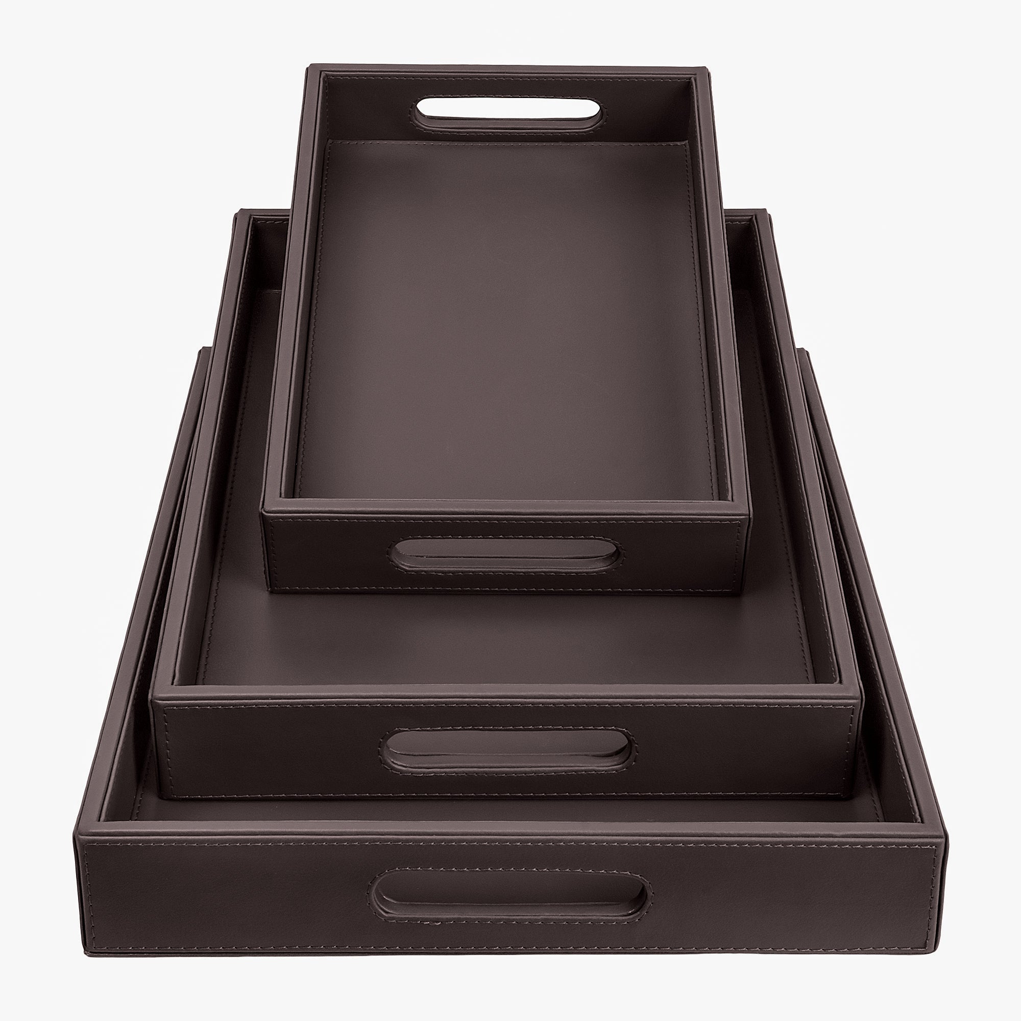 V-CUBE DESIGNS Premium Vegan Leather Rectangular Serving Trays Set of 3 - Brown