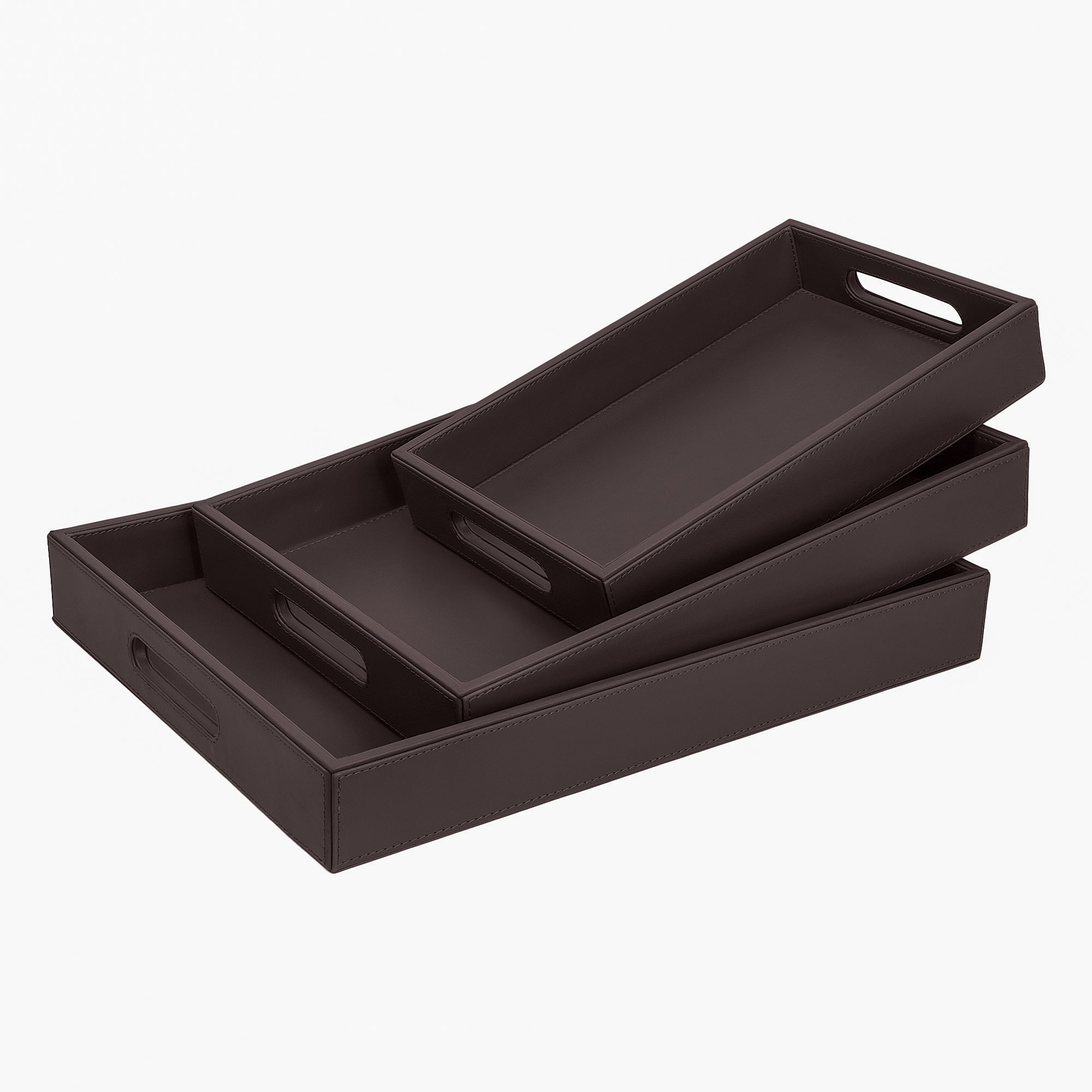 V-CUBE DESIGNS Premium Vegan Leather Rectangular Serving Trays Set of 3 - Brown