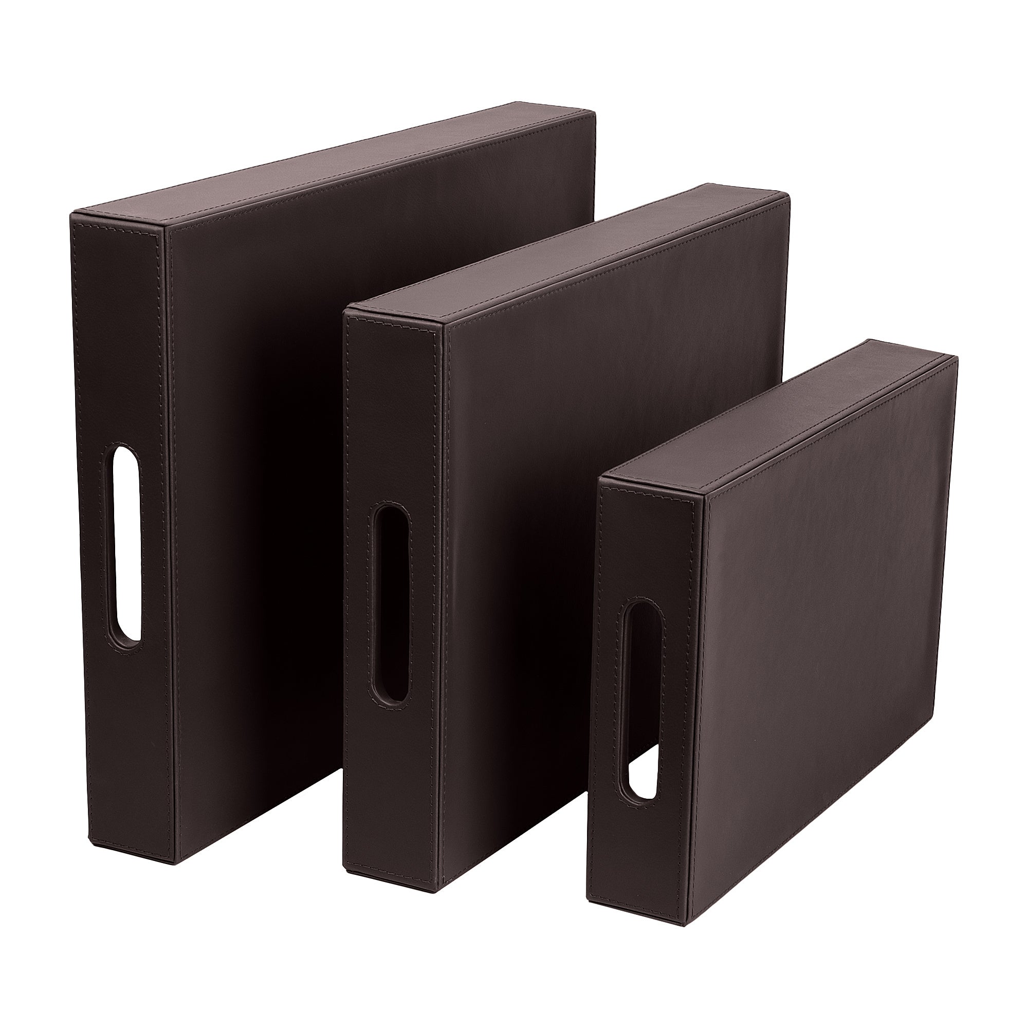 V-CUBE DESIGNS Premium Vegan Leather Rectangular Serving Trays Set of 3 - Brown