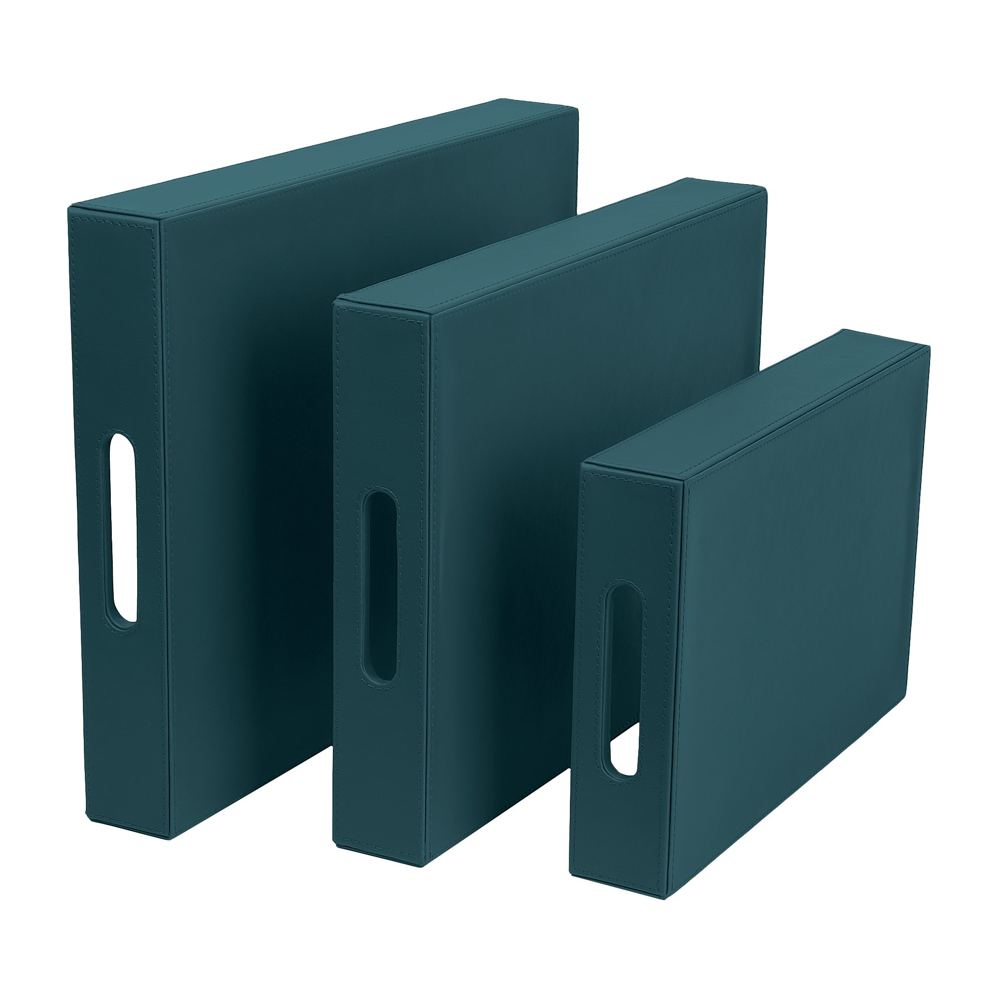 V-CUBE DESIGNS Premium Vegan Leather Rectangular Serving Trays Set of 3 - Deep Teal