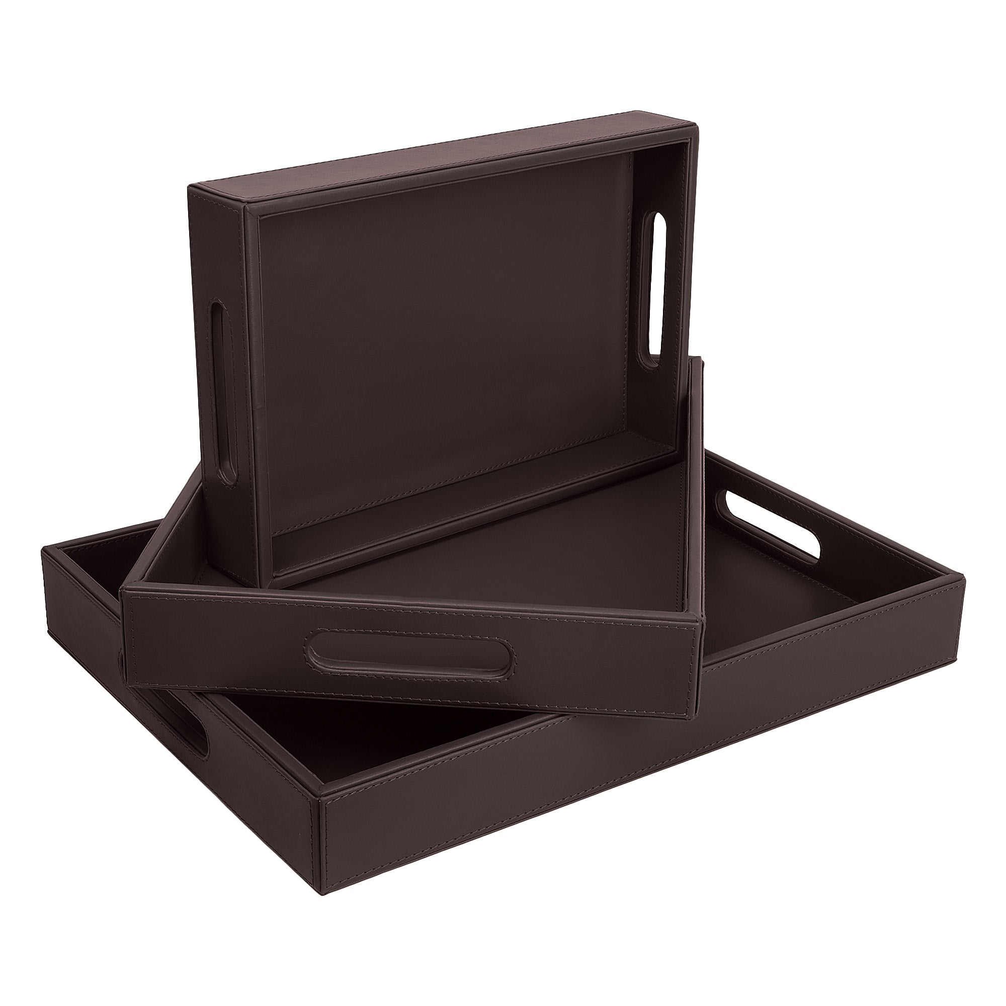 V-CUBE DESIGNS Premium Vegan Leather Rectangular Serving Trays Set of 3 - Brown
