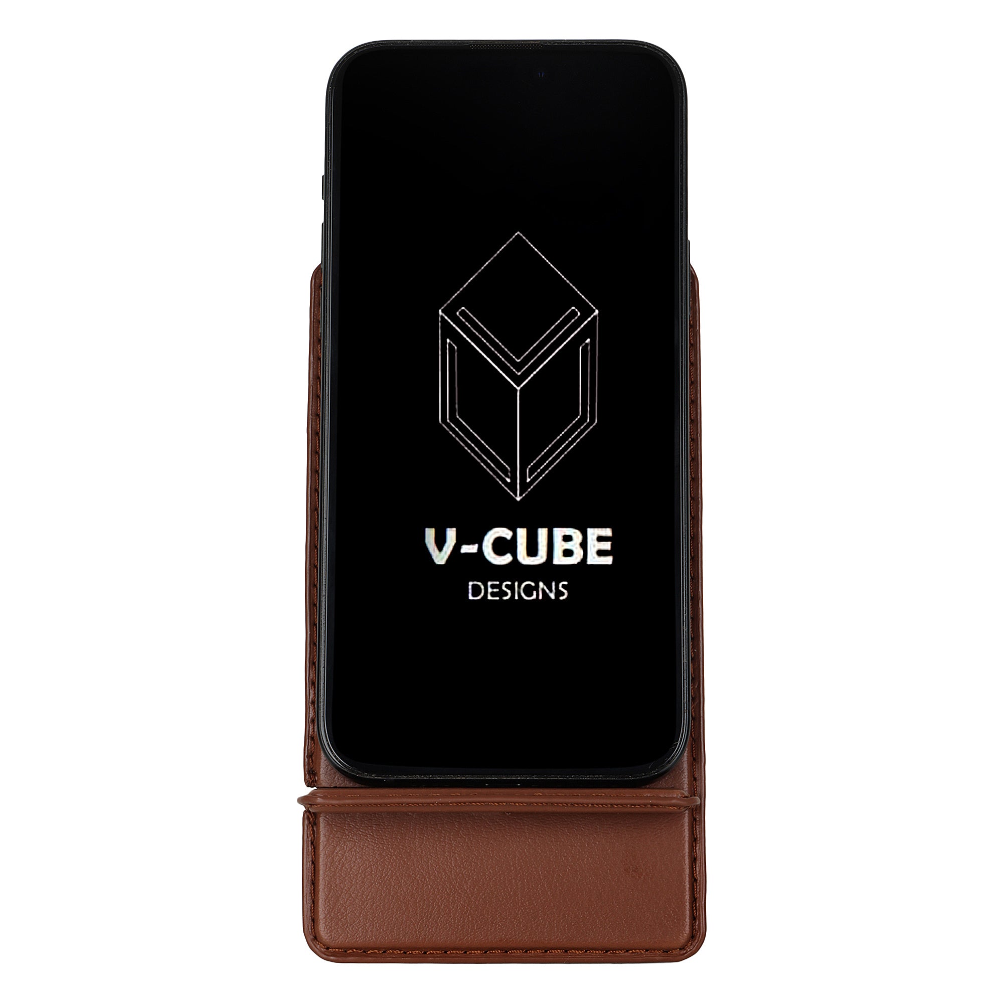 V-CUBE DESIGNS Premium Vegan Leather Universal Travel Mobile Holder - Tan
