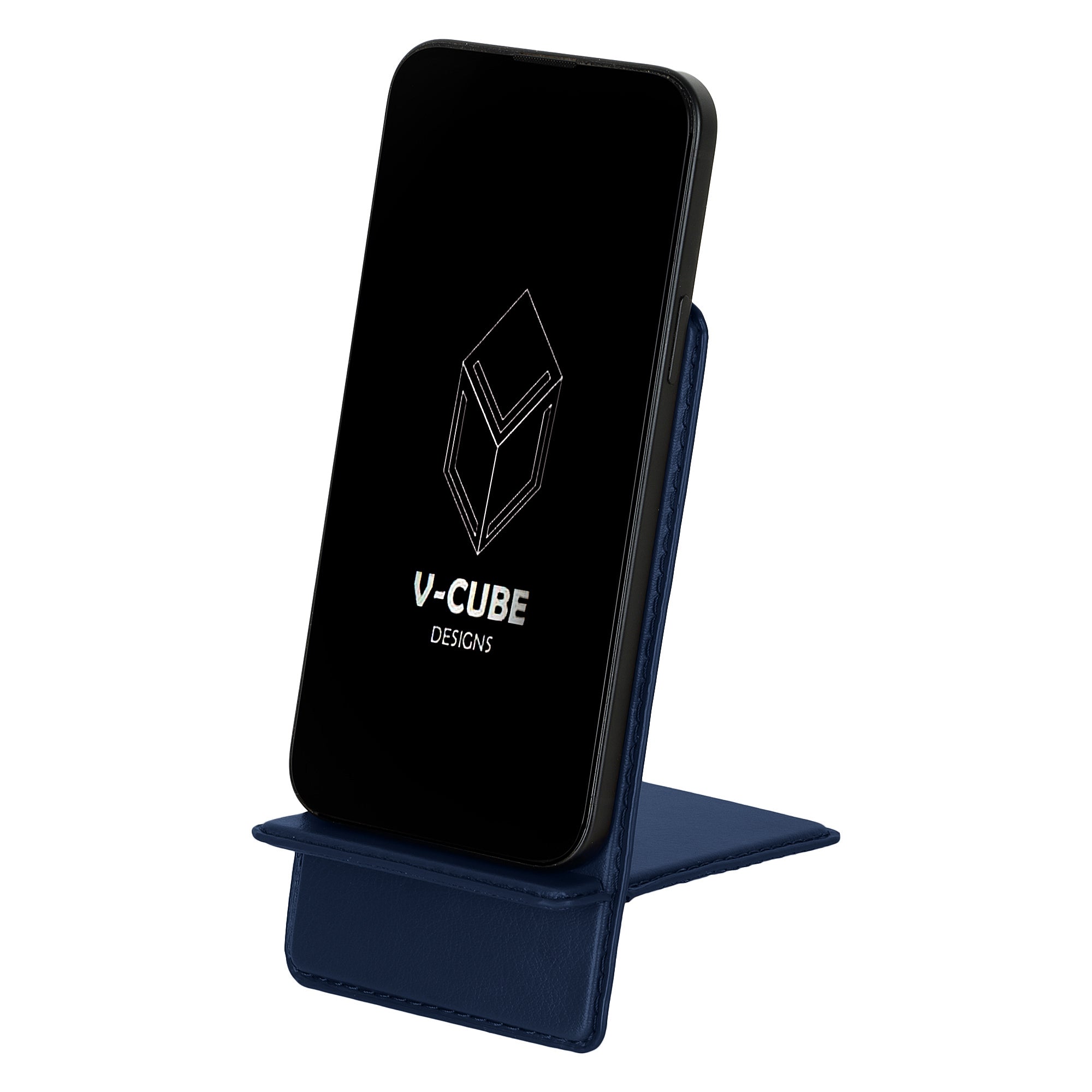V-CUBE DESIGNS Premium Vegan Leather Universal Travel Mobile Holder - Navy Blue