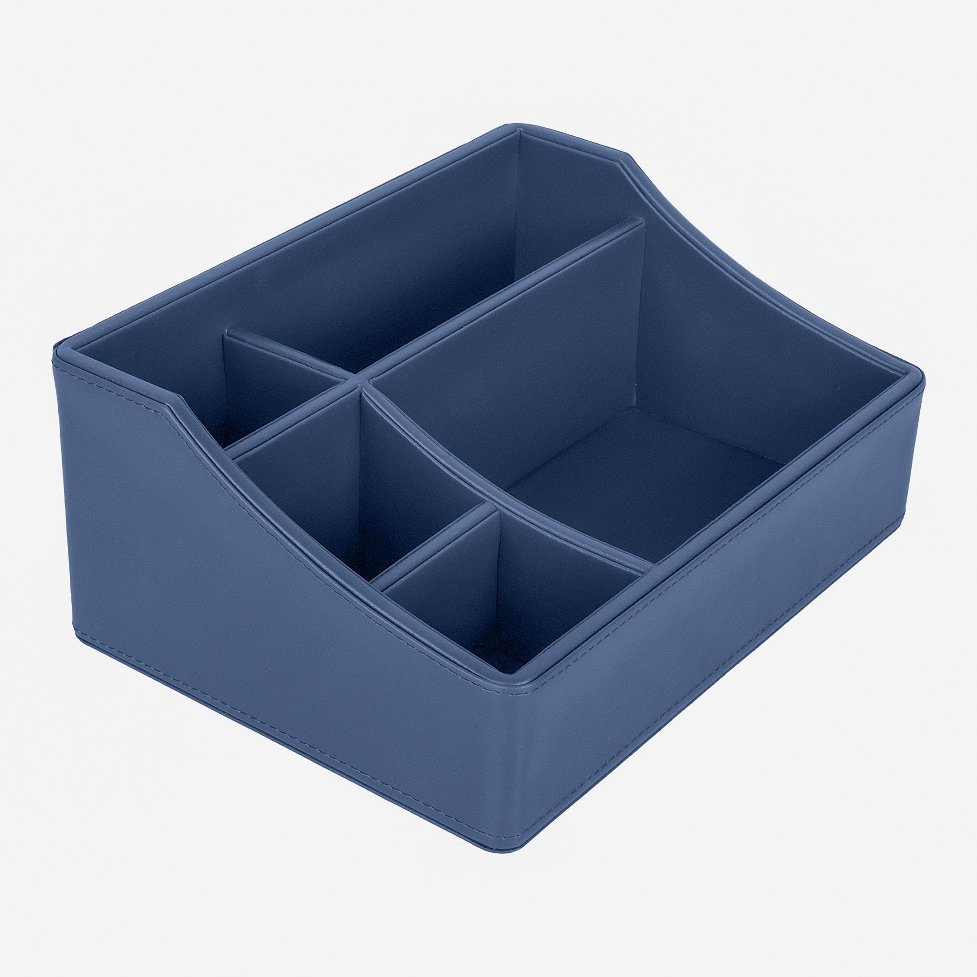 V-CUBE DESIGNS Premium Vegan Leather Desk Organizer - 5 Storage Compartments - Navy Blue