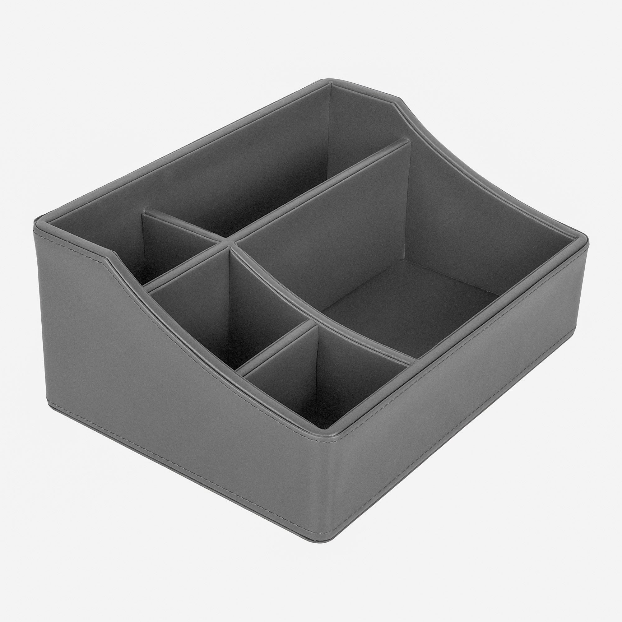 V-CUBE DESIGNS Premium Vegan Leather Desk Organizer - 5 Storage Compartments - Grey