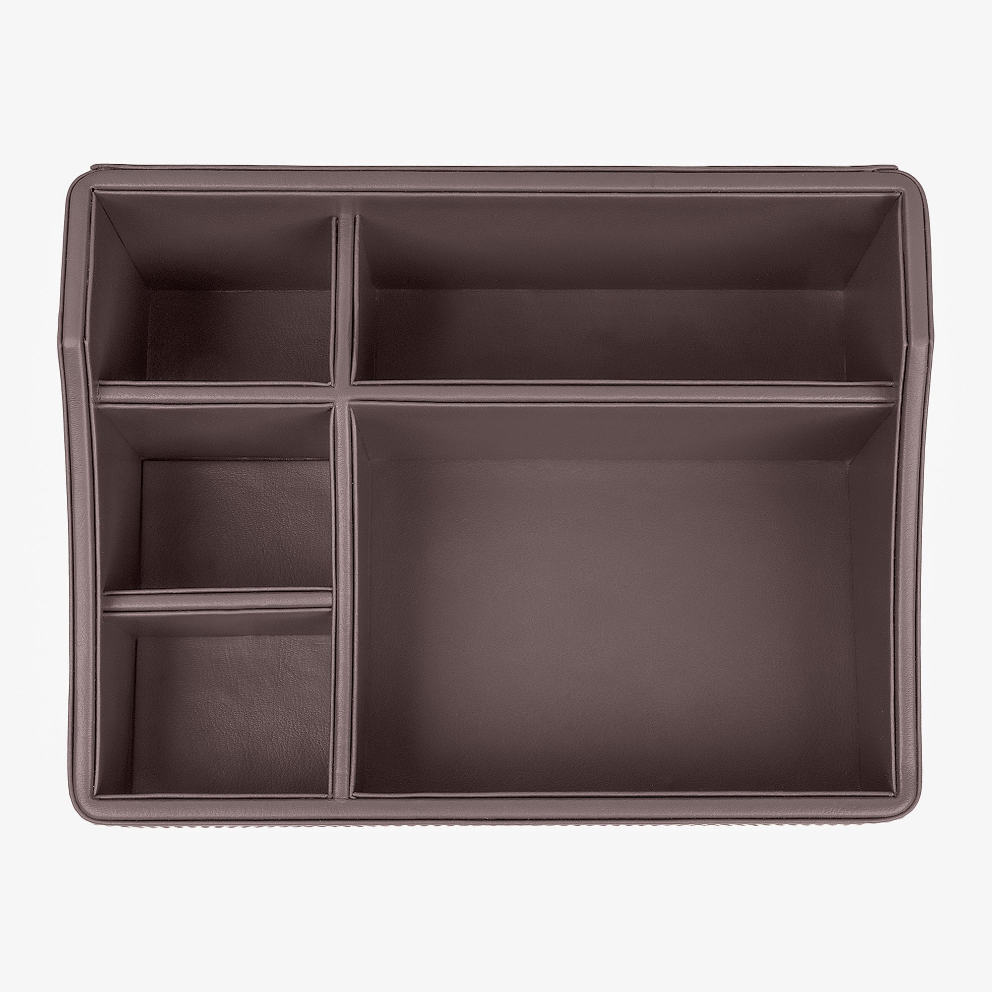V-CUBE DESIGNS Premium Vegan Leather Desk Organizer - 5 Storage Compartments - Brown