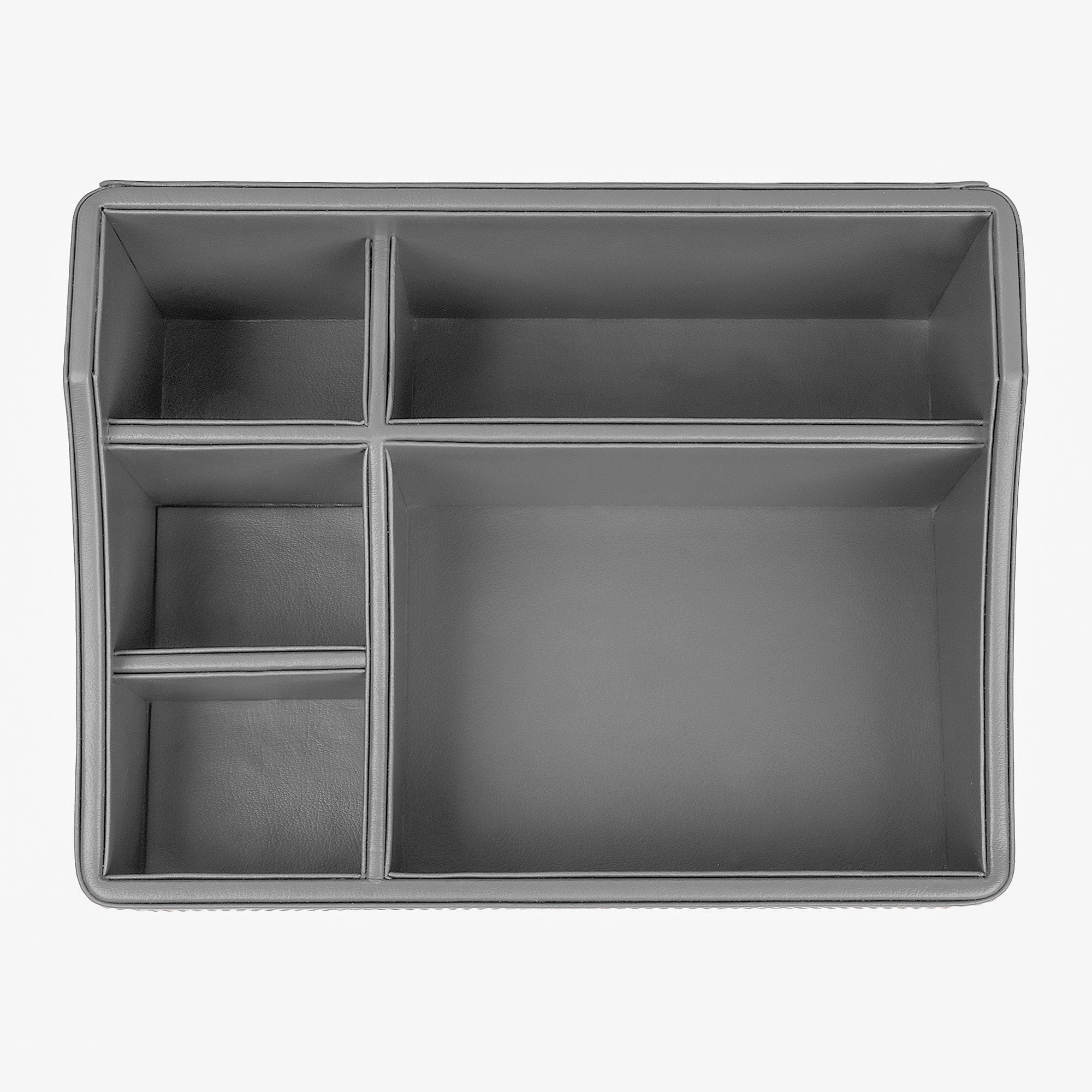 V-CUBE DESIGNS Premium Vegan Leather Desk Organizer - 5 Storage Compartments - Grey