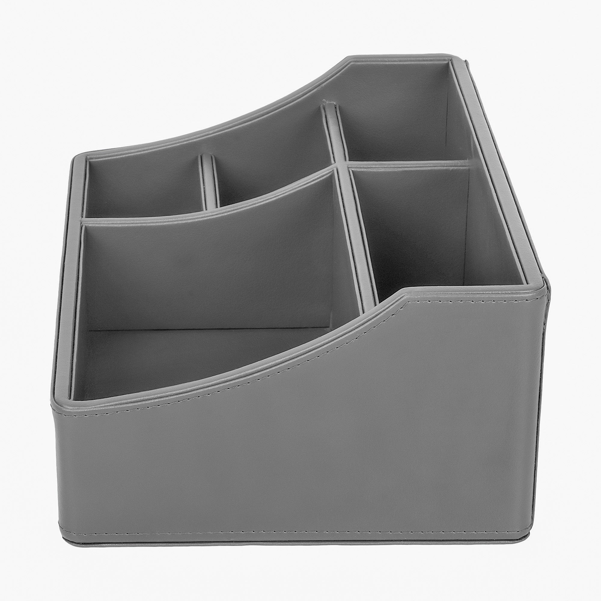 V-CUBE DESIGNS Premium Vegan Leather Desk Organizer - 5 Storage Compartments - Grey