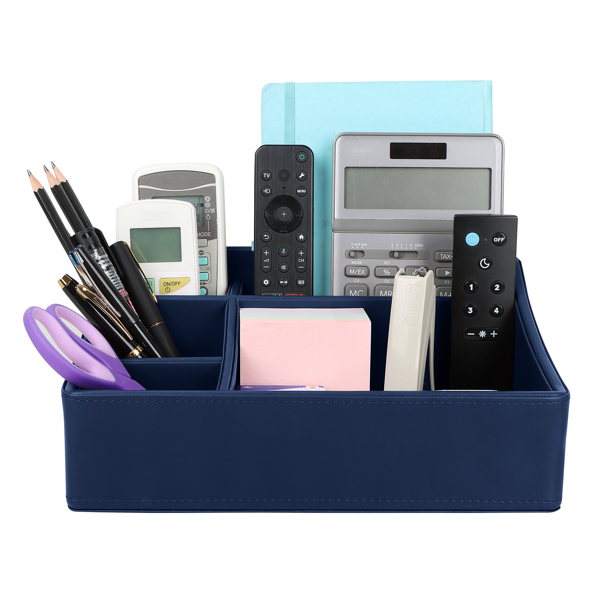 V-CUBE DESIGNS Premium Vegan Leather Desk Organizer - 5 Storage Compartments - Navy Blue