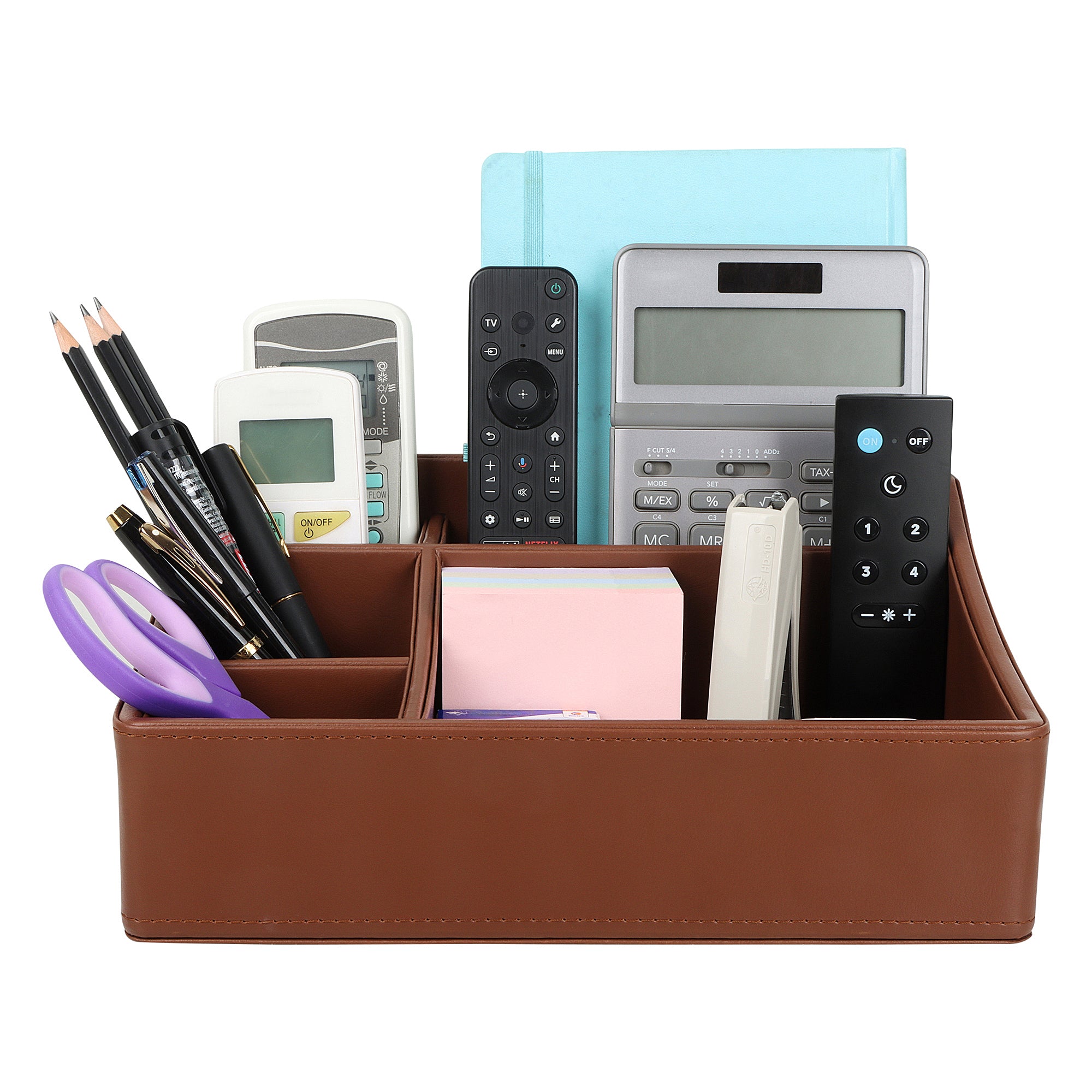 V-CUBE DESIGNS Premium Vegan Leather Desk Organizer - 5 Storage Compartments - Tan