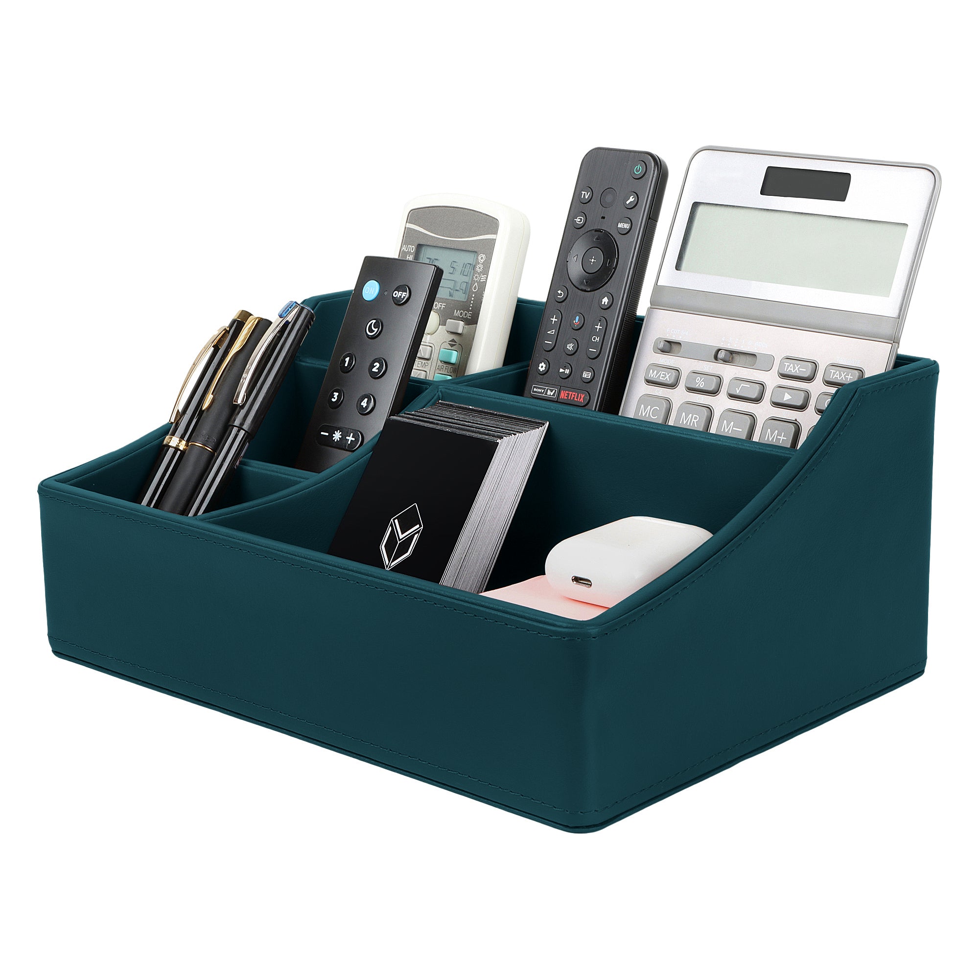 V-CUBE DESIGNS Premium Vegan Leather Desk Organizer - 5 Storage Compartments - Deep Teal